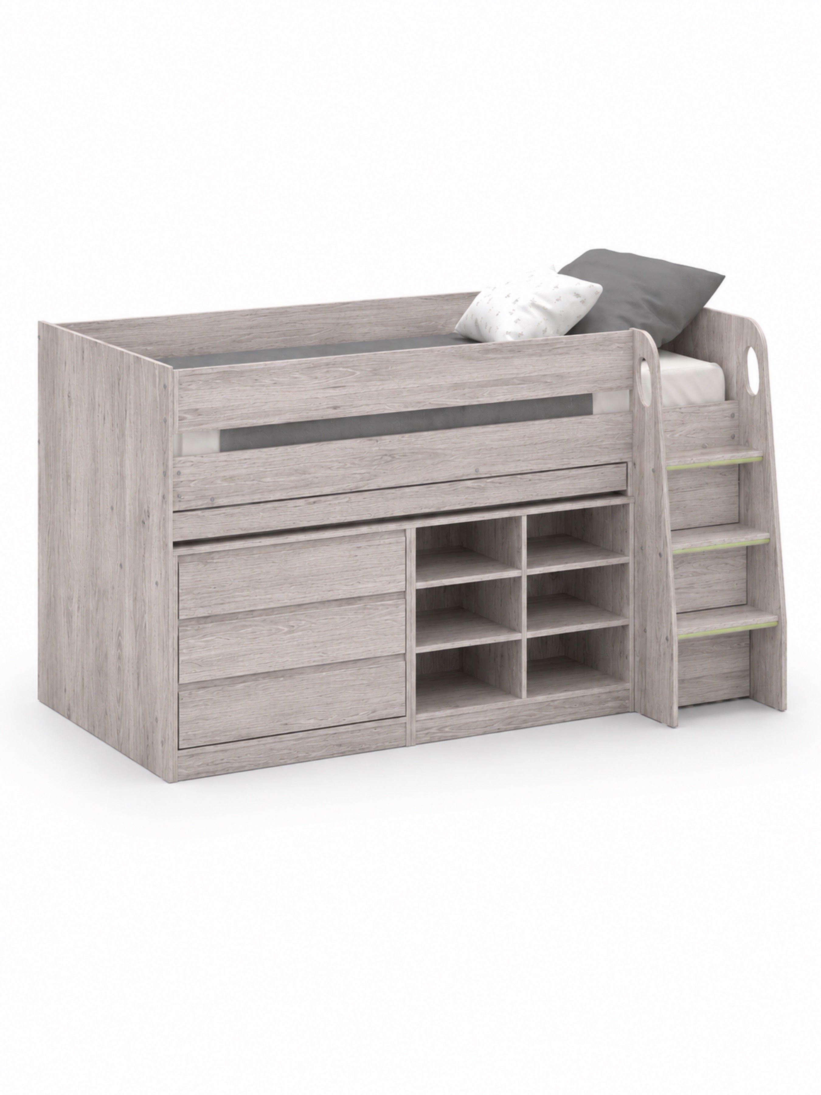 Vespa Mid Sleeper Bed with Desk – Grey Oak Effect