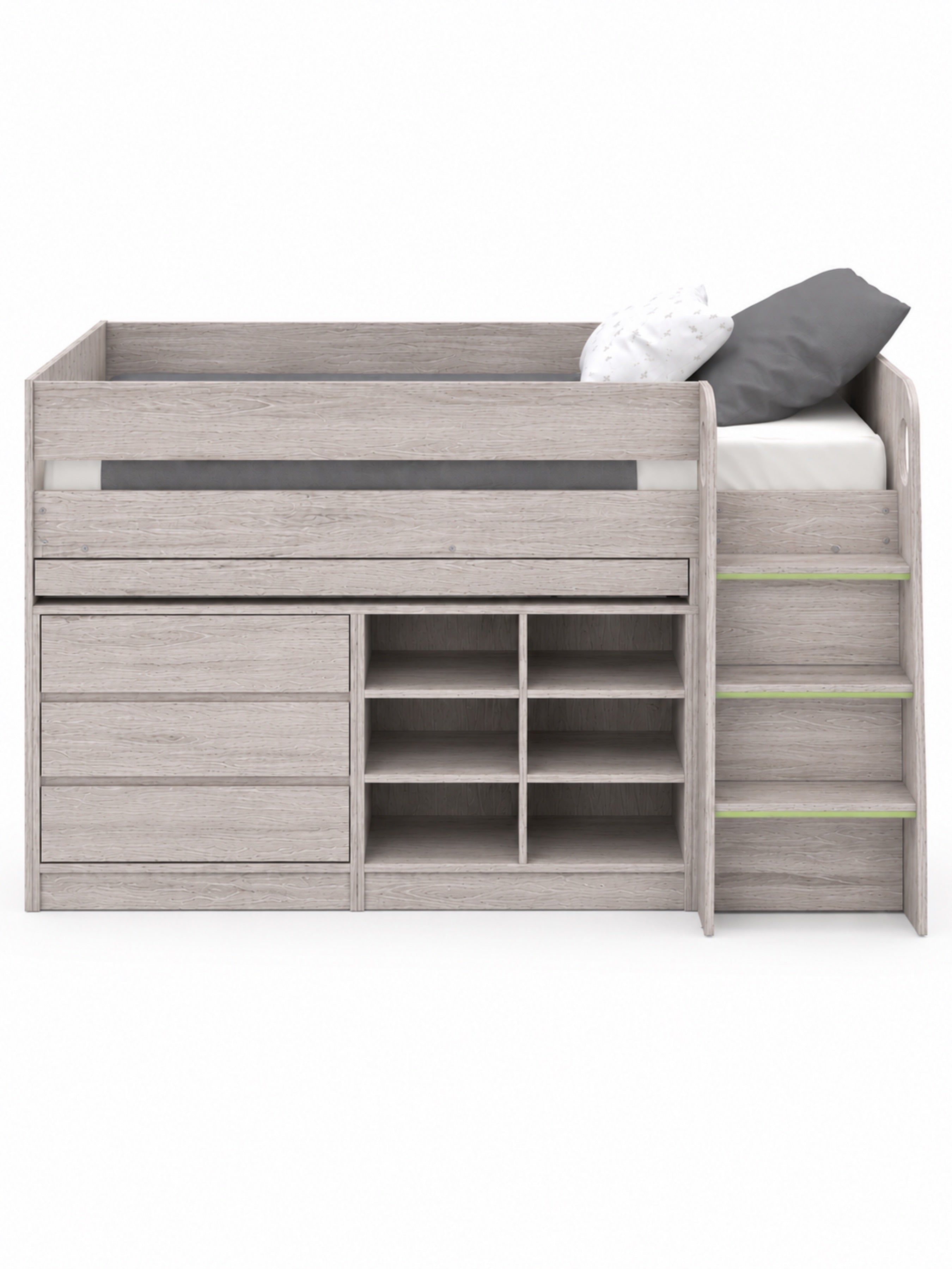 Vespa Mid Sleeper Bed with Desk – Grey Oak Effect