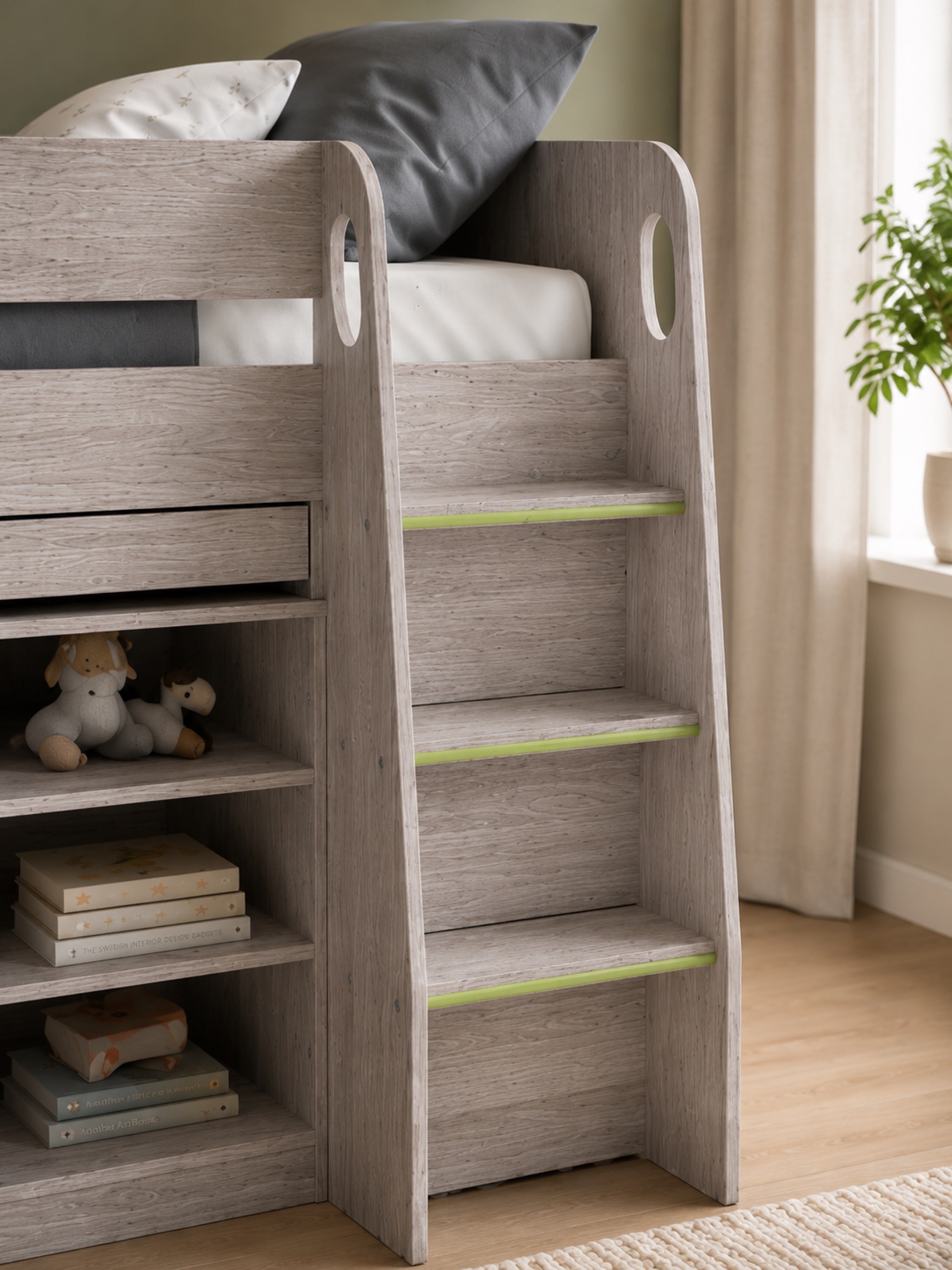 Vespa Mid Sleeper Bed with Desk – Grey Oak Effect