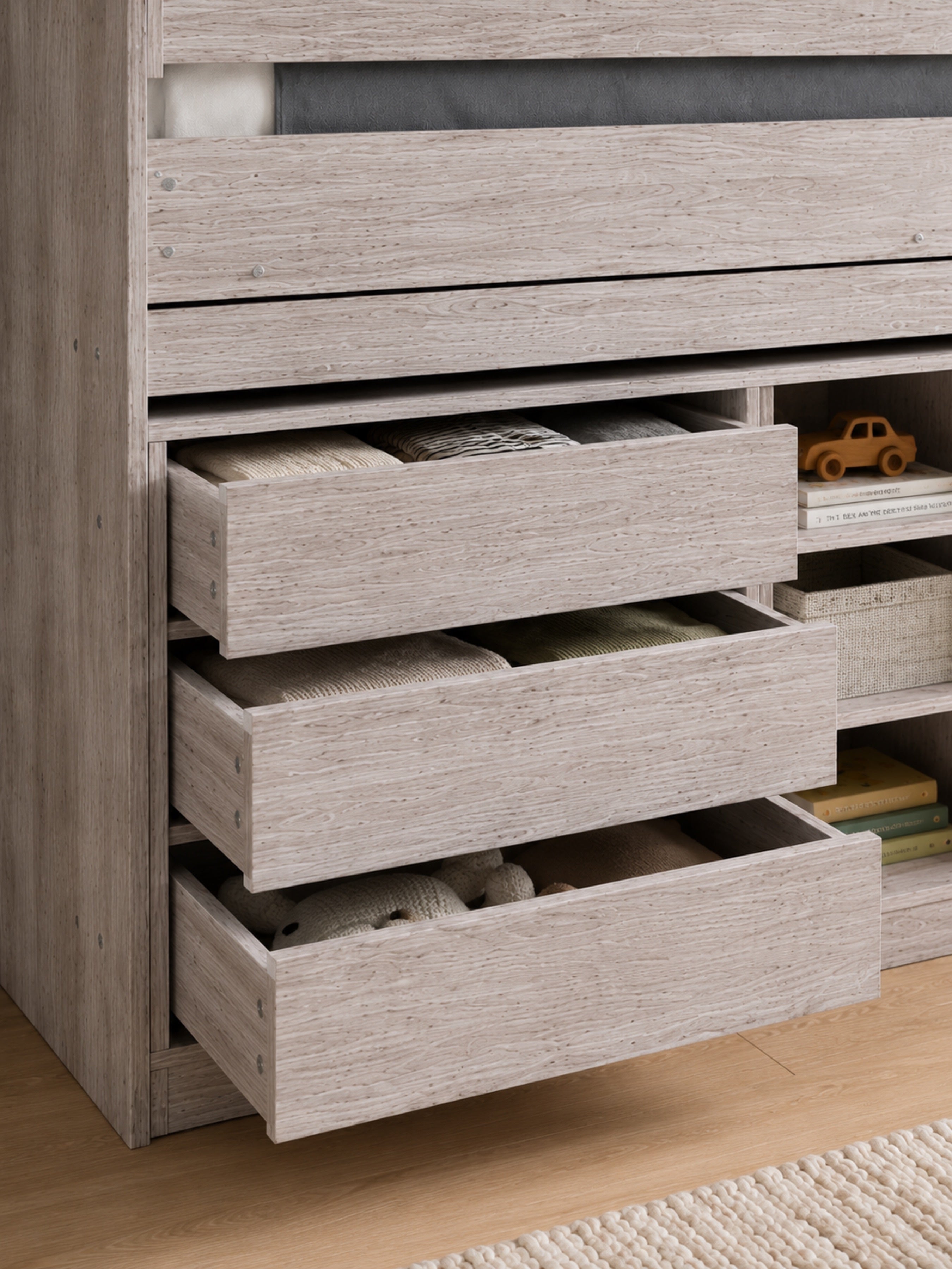 Vespa Mid Sleeper Bed with Desk – Grey Oak Effect