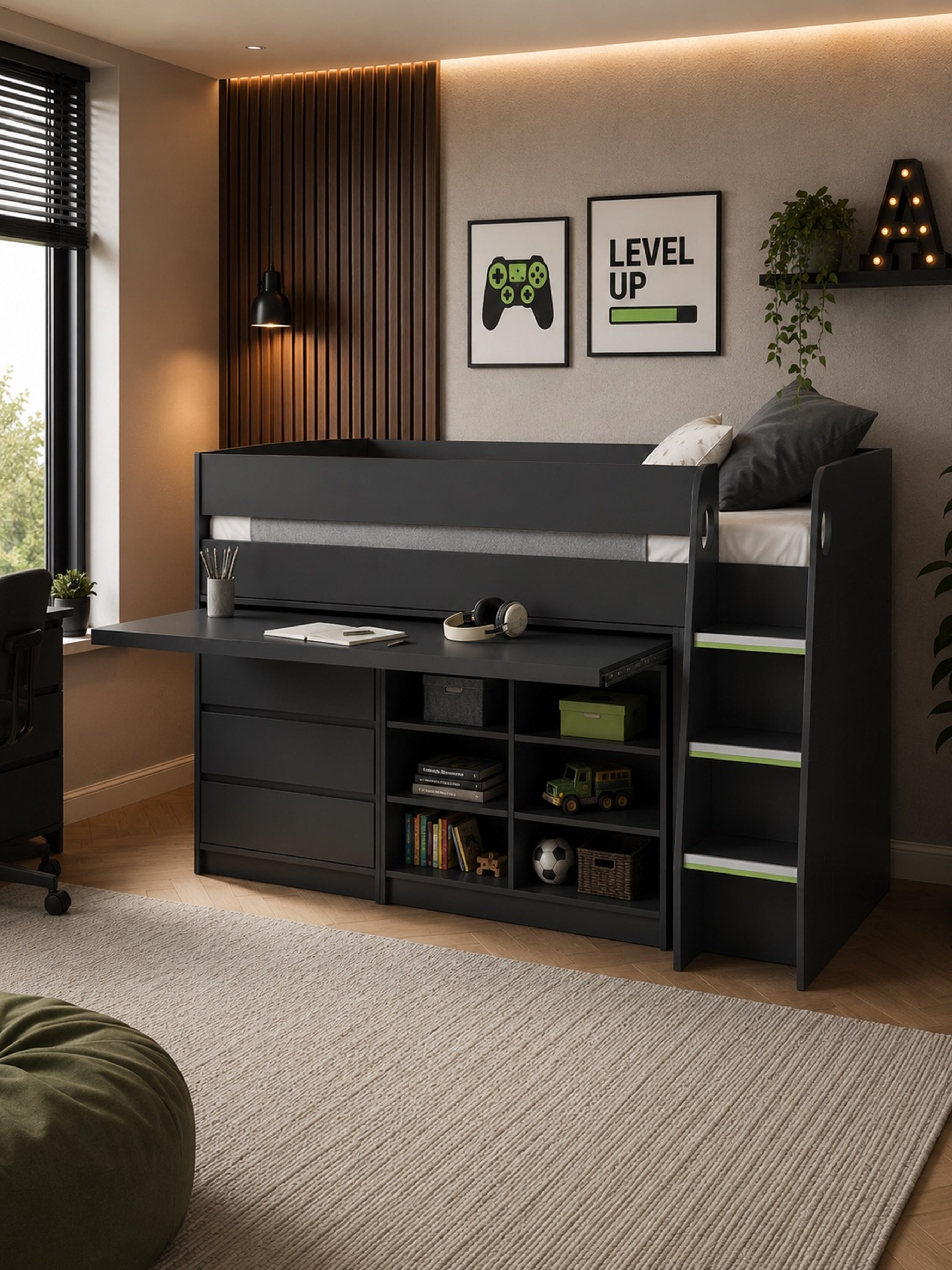 Vespa Mid Sleeper Bed with Desk – Anthracite