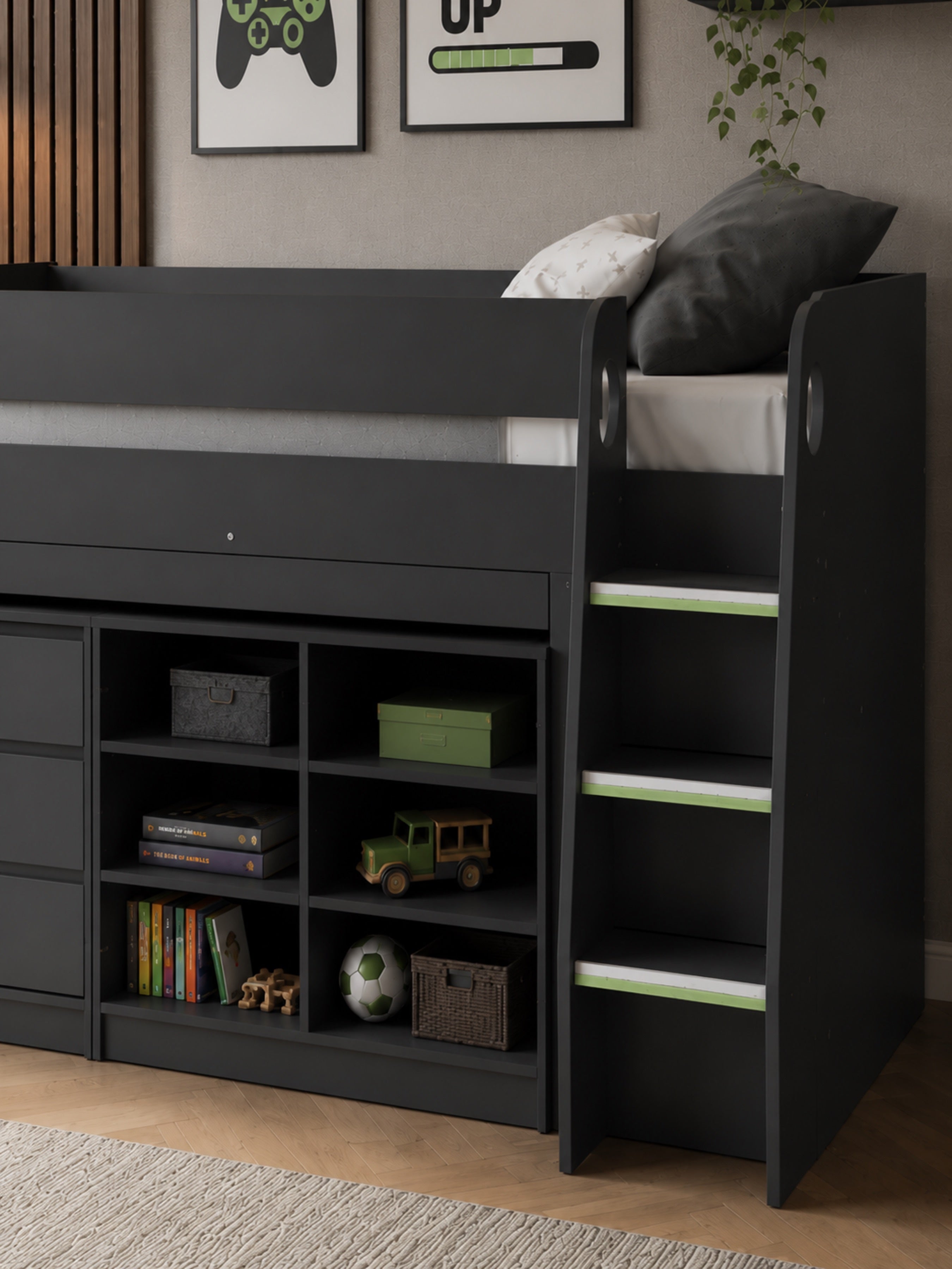 Vespa Mid Sleeper Bed with Desk – Anthracite