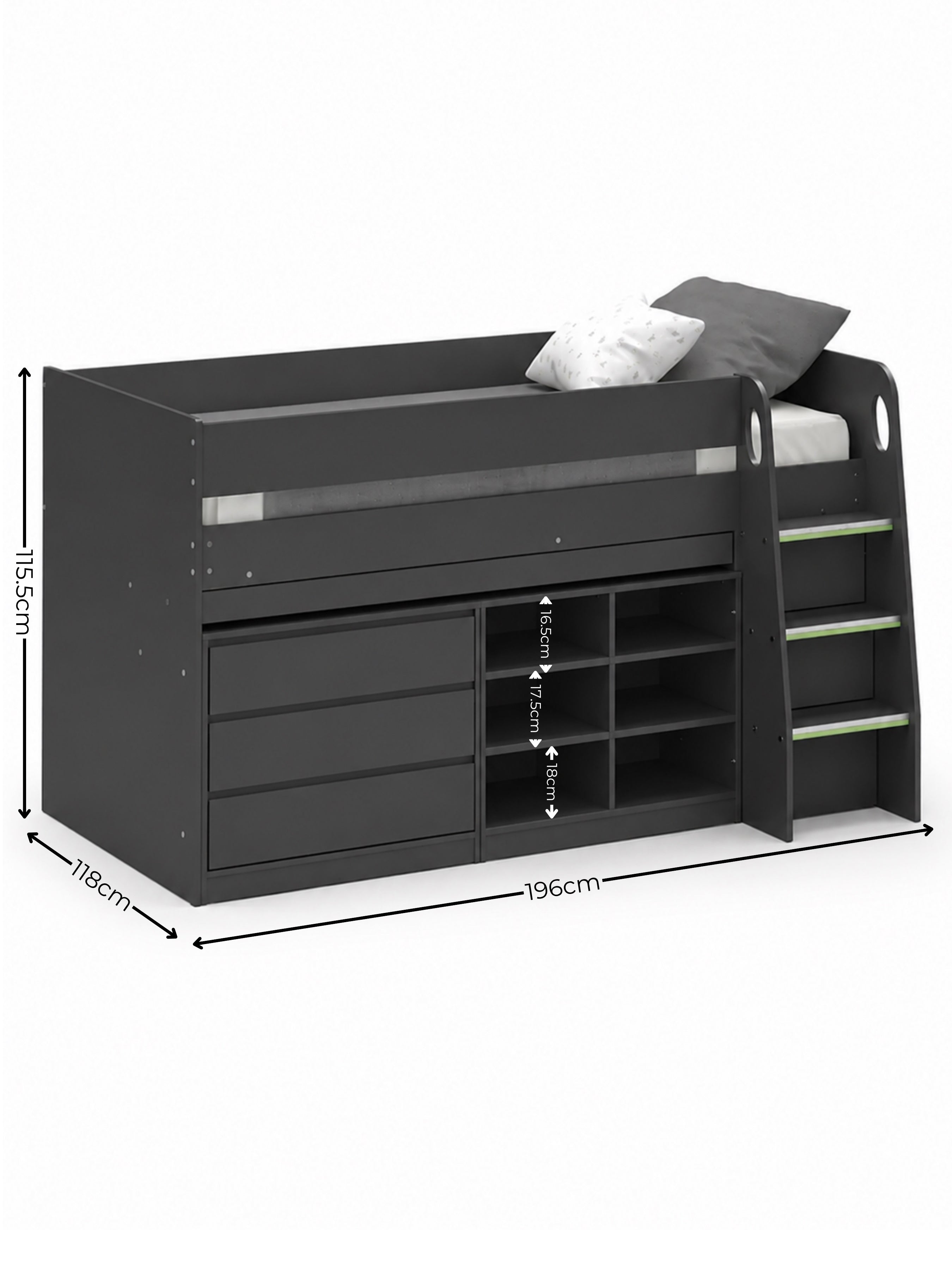 Vespa Mid Sleeper Bed with Desk – Anthracite