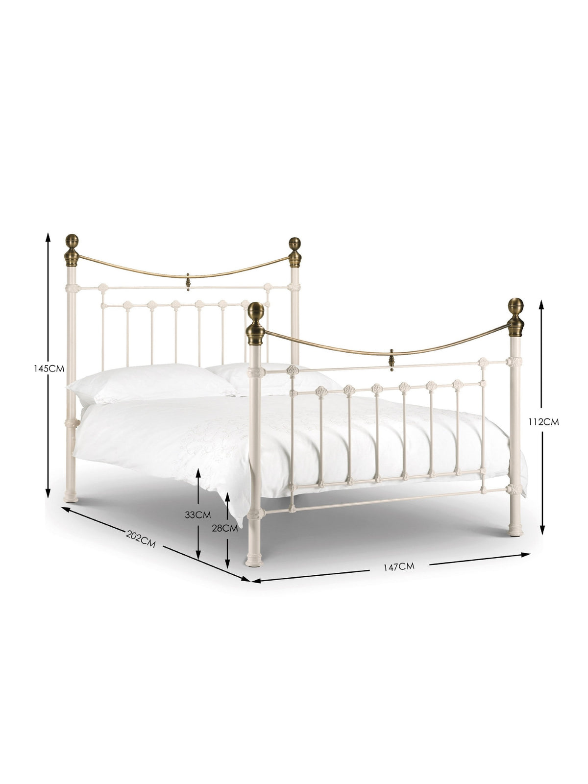 Victoria Stone White Bed Metal Bed - Stone White With Brass