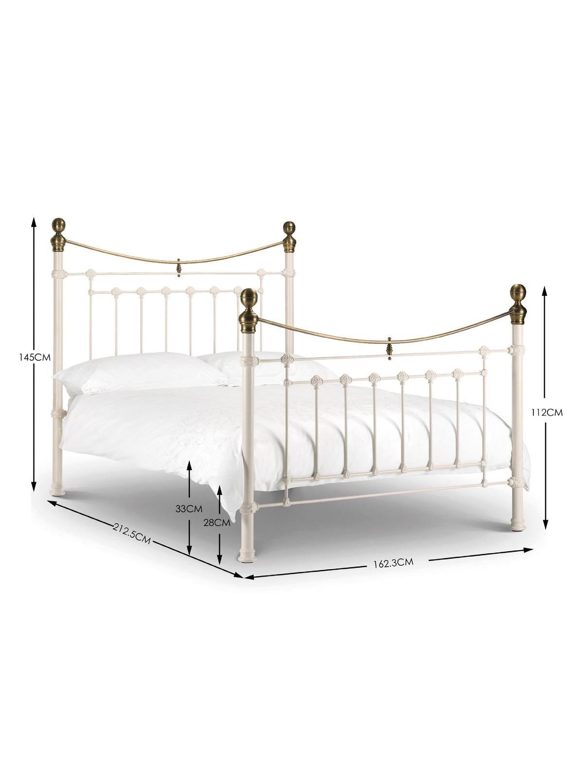 Victoria Stone White Bed Metal Bed - Stone White With Brass
