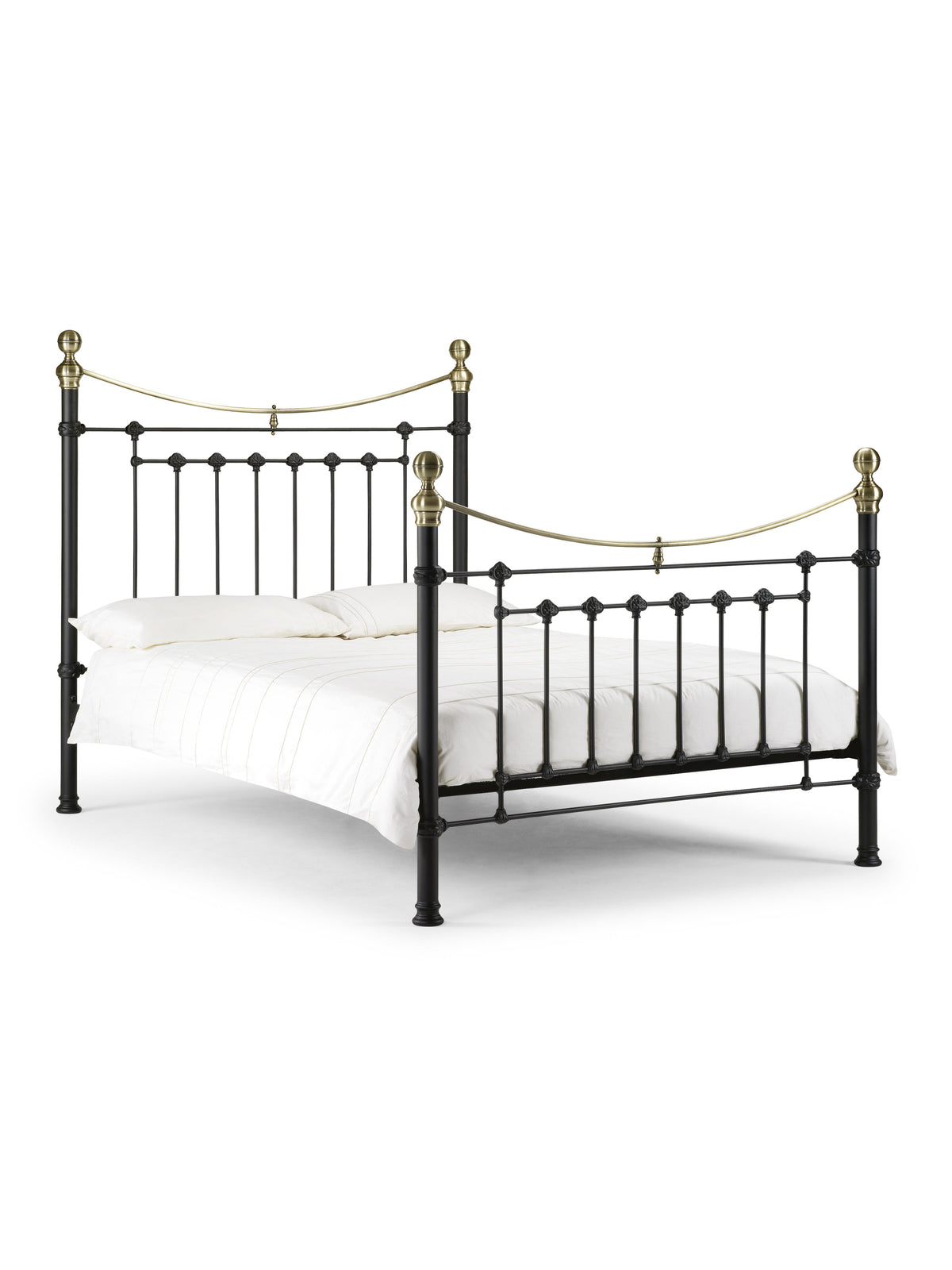 Victoria Satin Black Bed Metal Bed - Satin Black With Brass