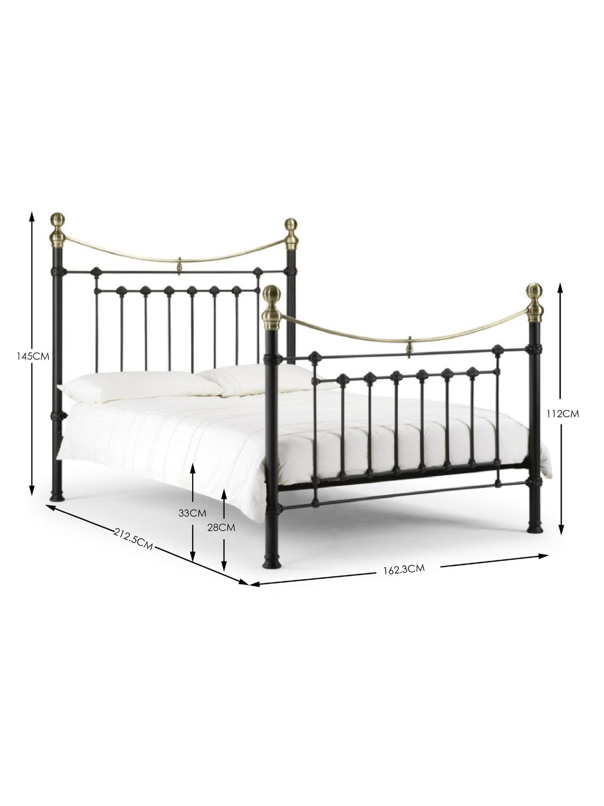 Victoria Satin Black Bed Metal Bed - Satin Black With Brass