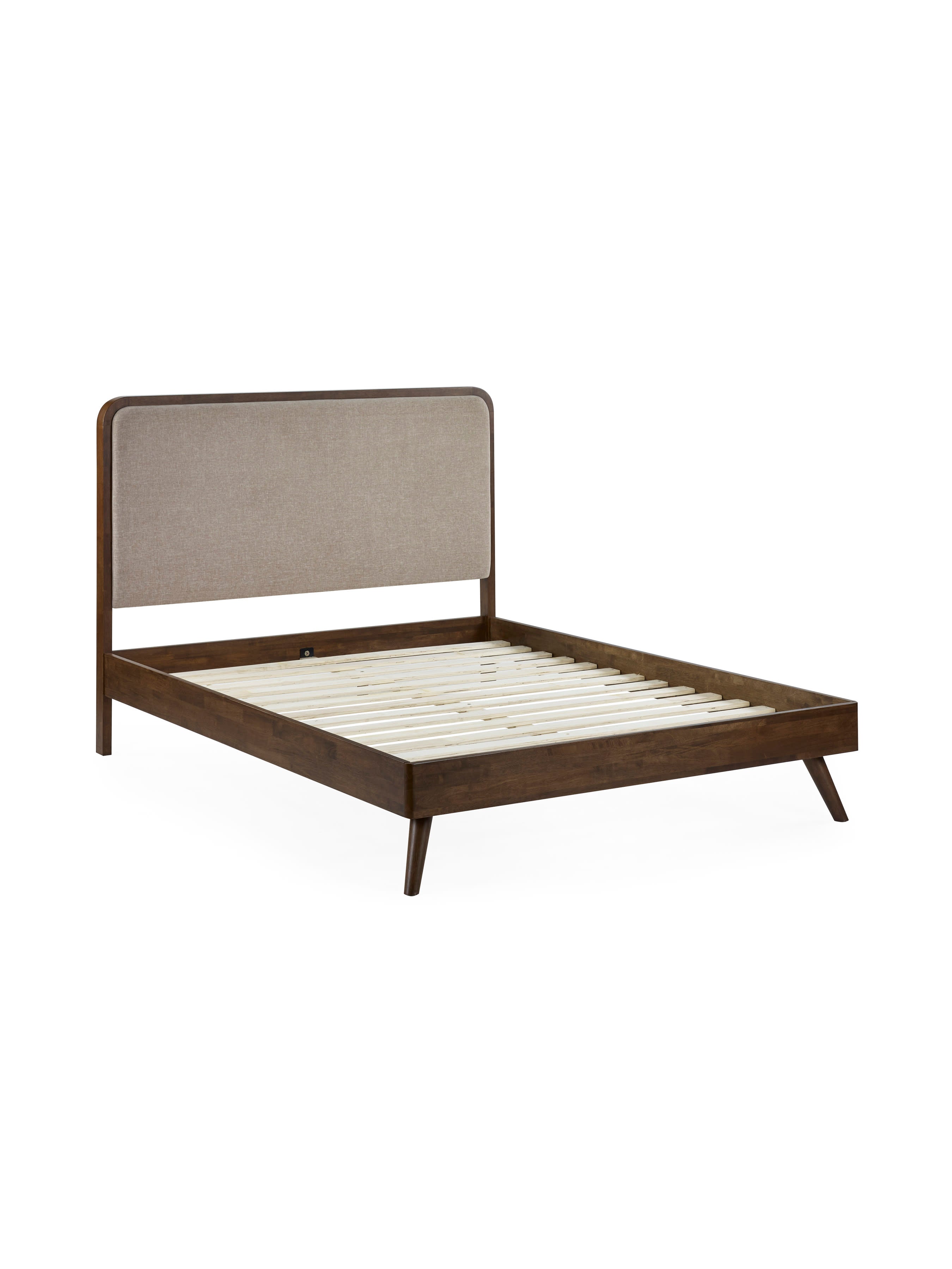 Walden Walnut Effect Bed with Grey Chenille Upholstered Headboard – Walnut Effect and Grey Chenille