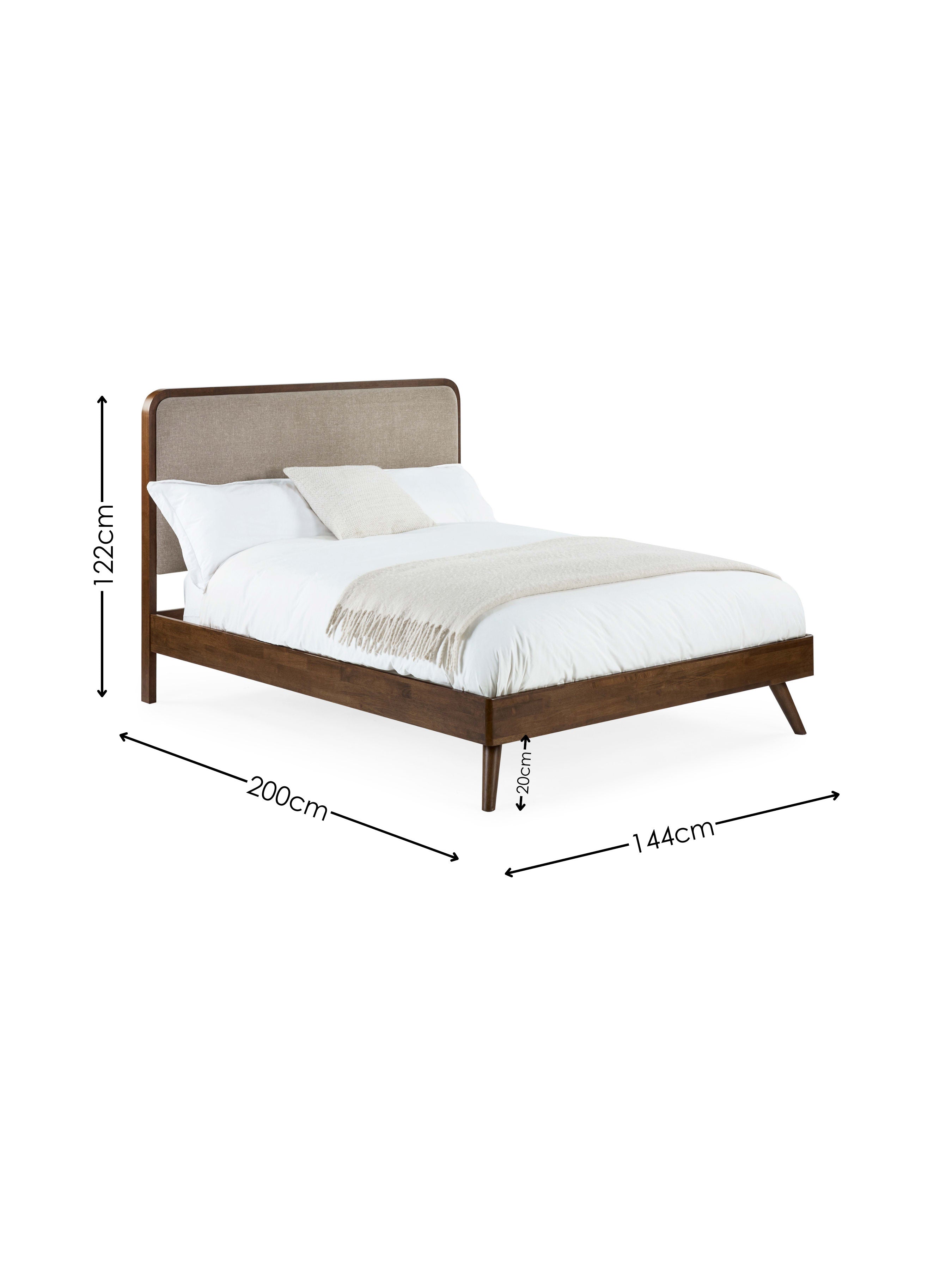 Walden Walnut Effect Bed with Grey Chenille Upholstered Headboard – Walnut Effect and Grey Chenille