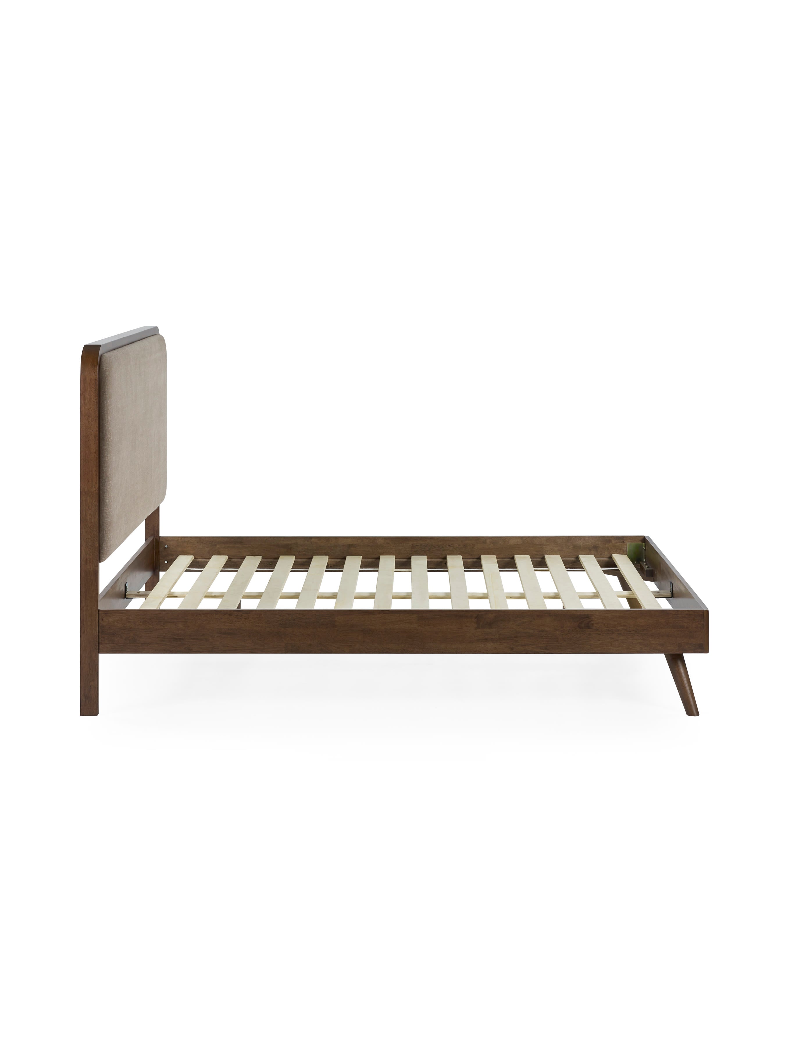 Walden Walnut Effect Bed with Grey Chenille Upholstered Headboard – Walnut Effect and Grey Chenille