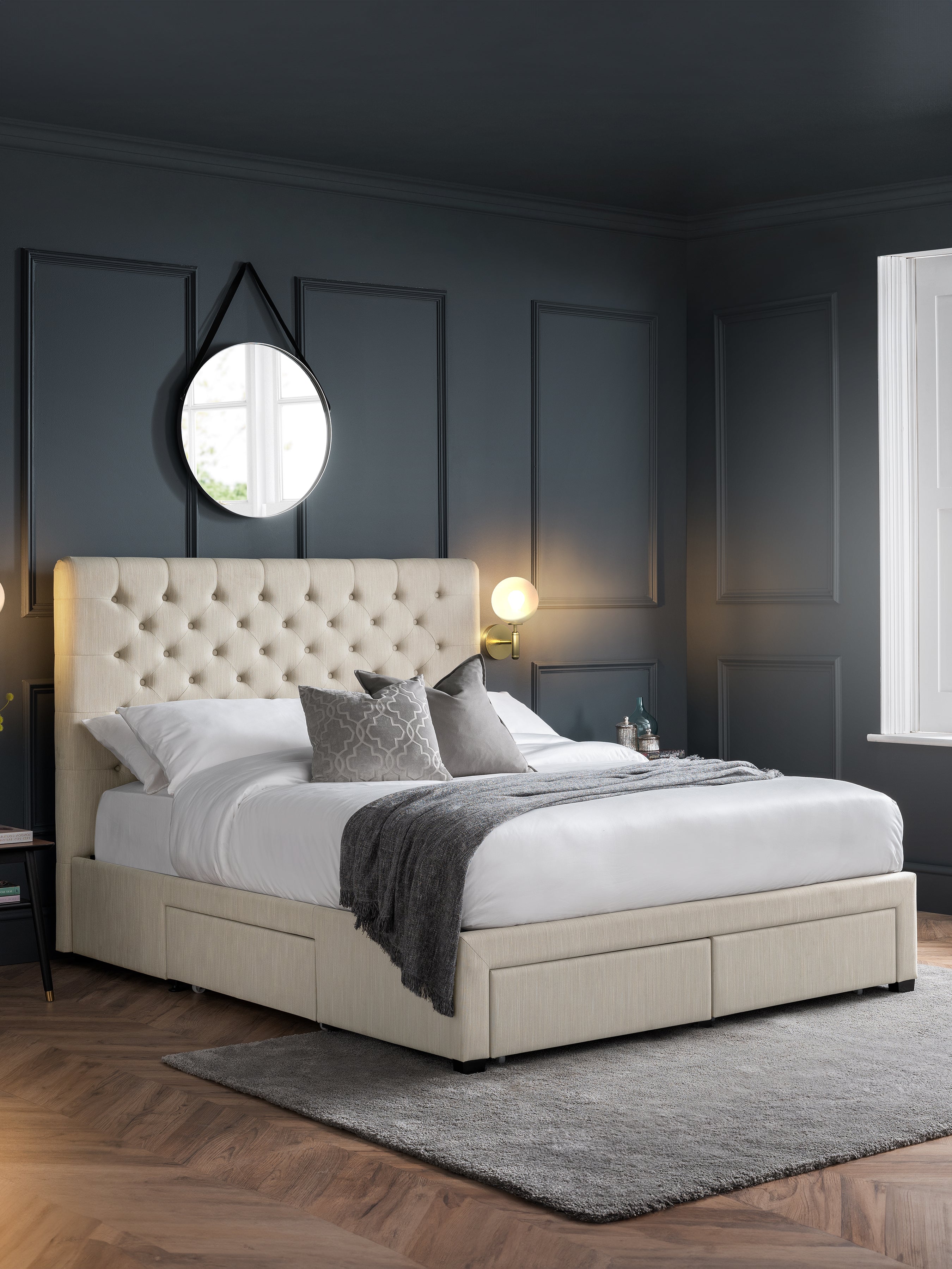 Wilton 4 Drawer Bed – Oatmeal Beige Linen – Oatmeal Linen