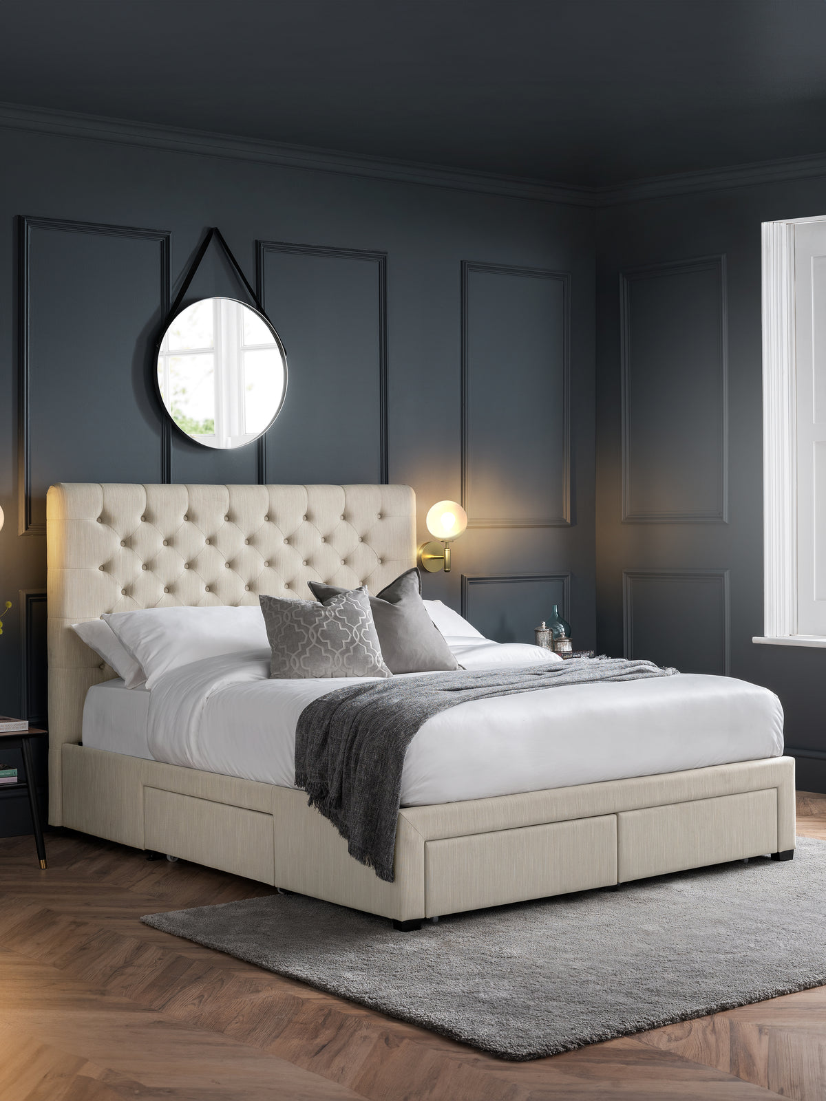 Wilton 4 Drawer Bed – Oatmeal Beige Linen – Oatmeal Linen