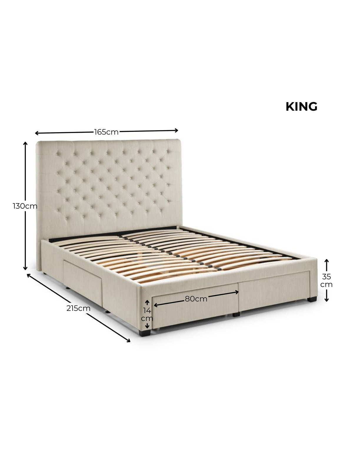 Wilton 4 Drawer Bed – Oatmeal Beige Linen – Oatmeal Linen