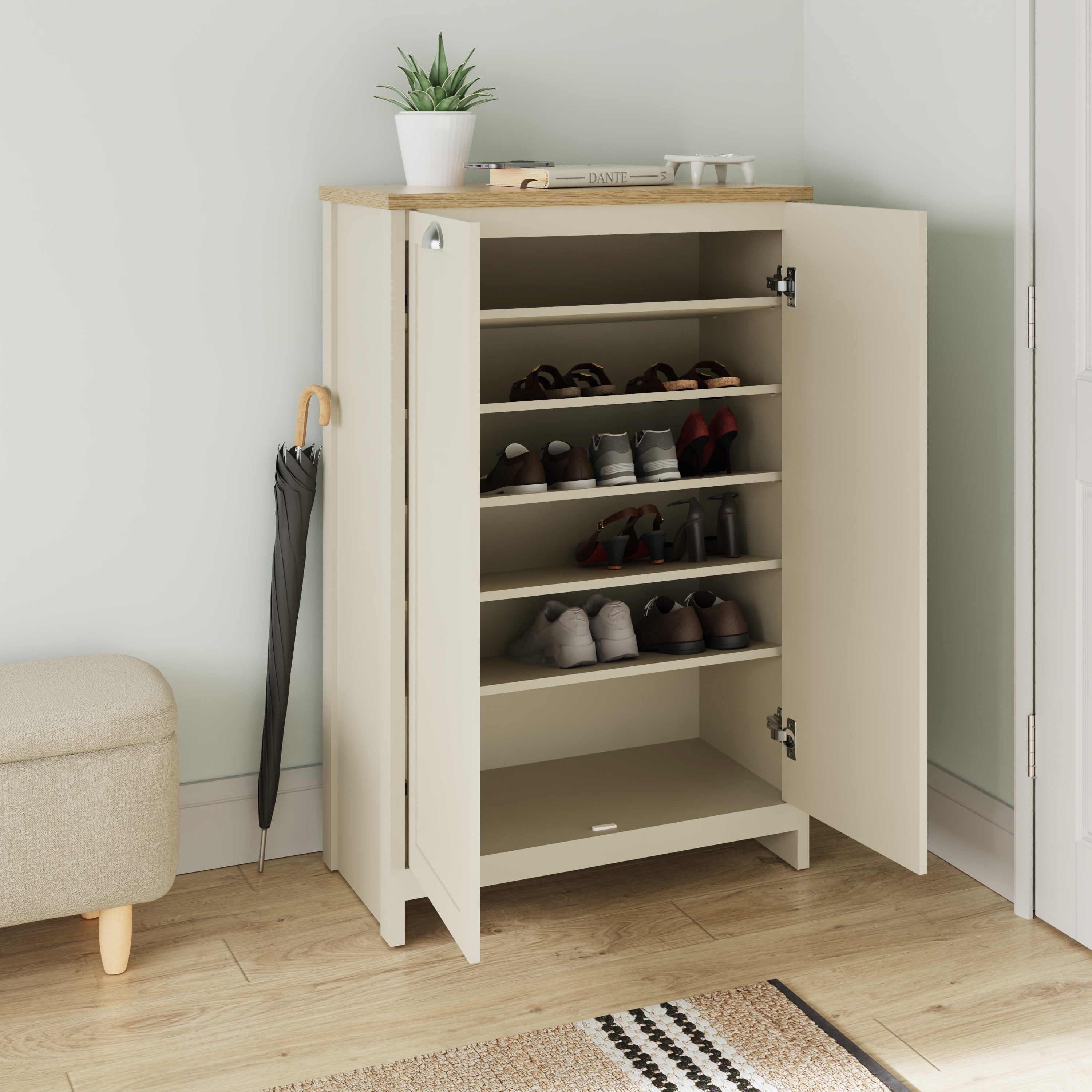 Lancaster 2 Door Shoe Cabinet Cream – GFW, view 3