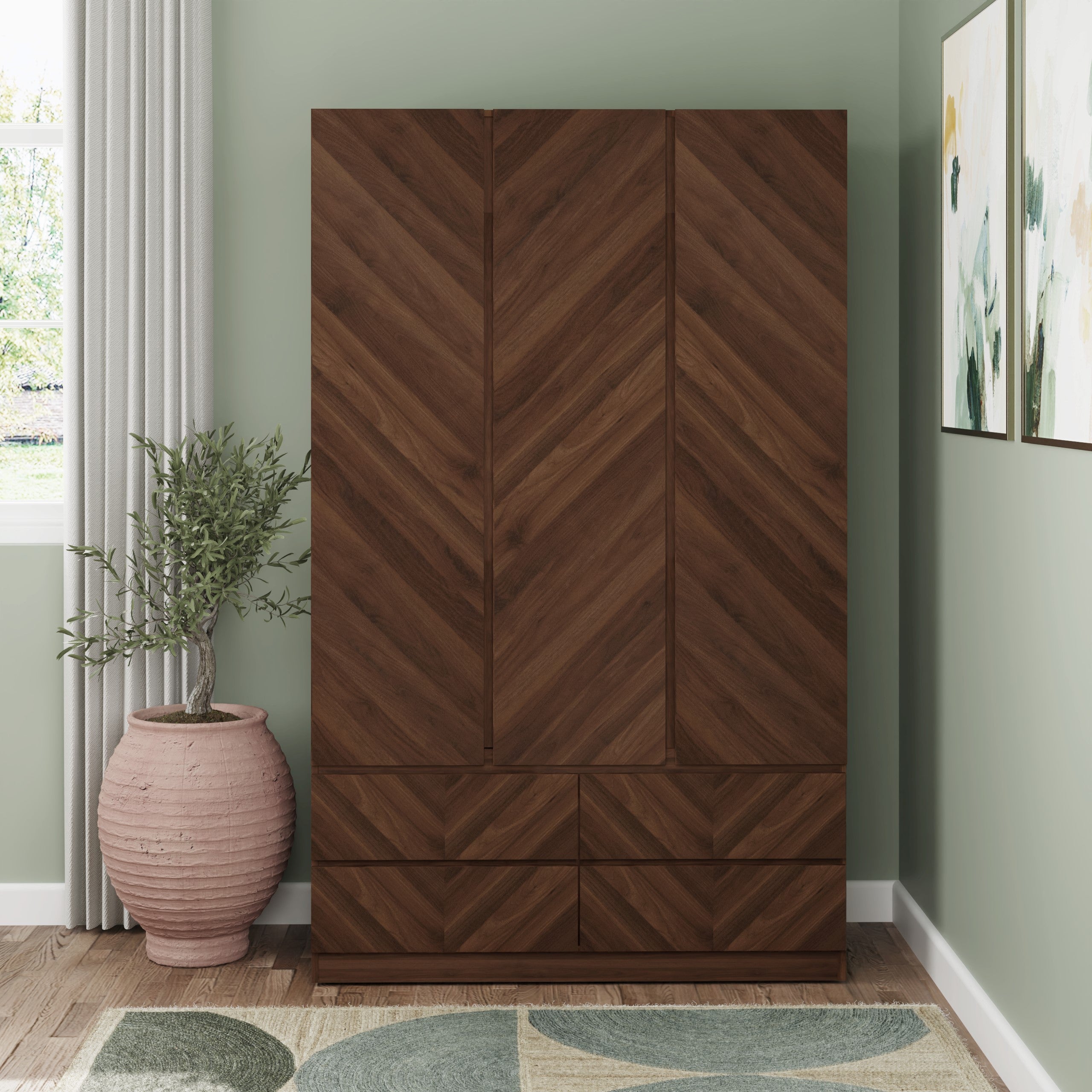 Catania 3 Door 4 Drawer Wardrobe Royal Walnut – GFW, view 2