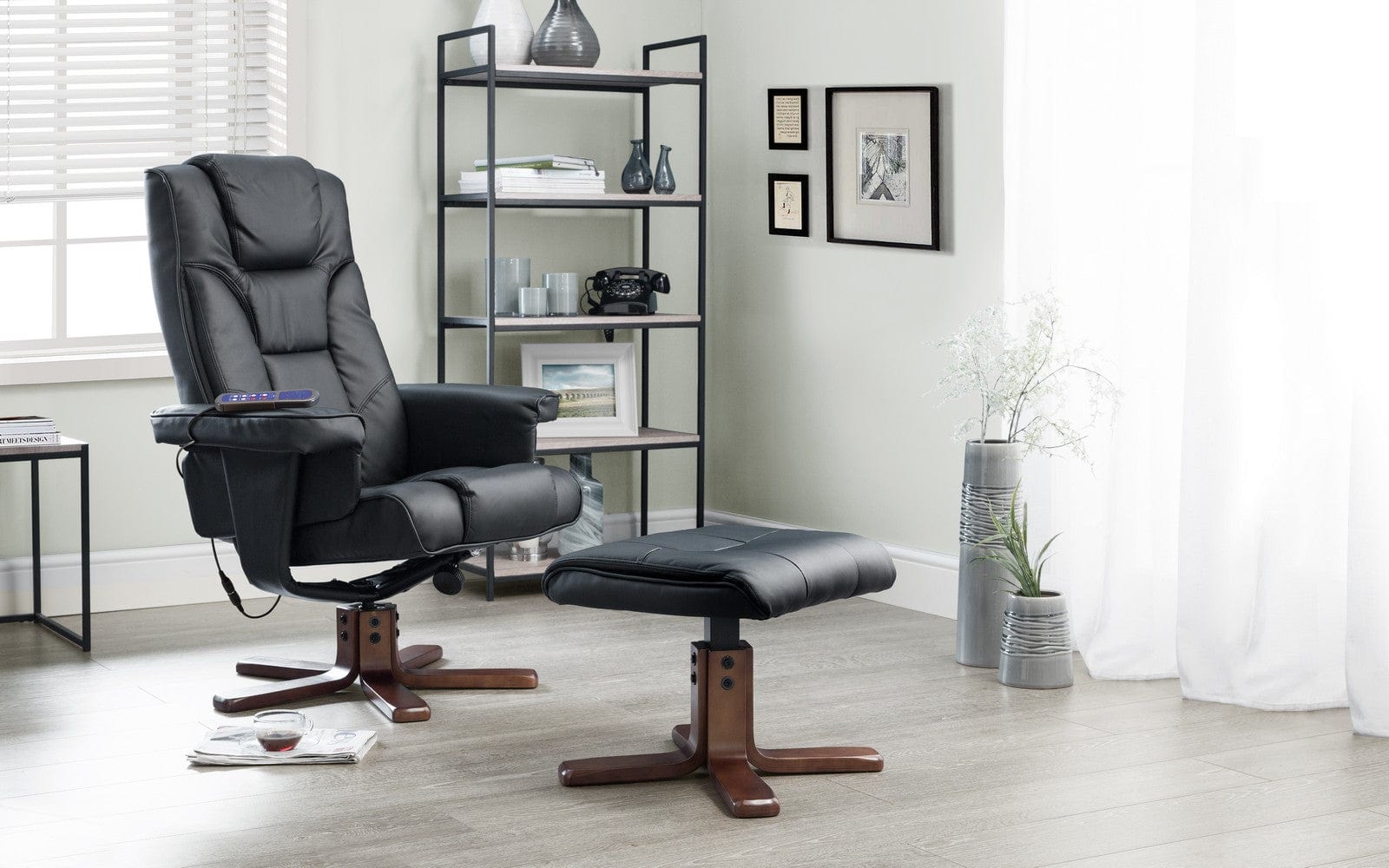 Malmo Massage Recliner & Stool Black – Julian Bowen, view 2