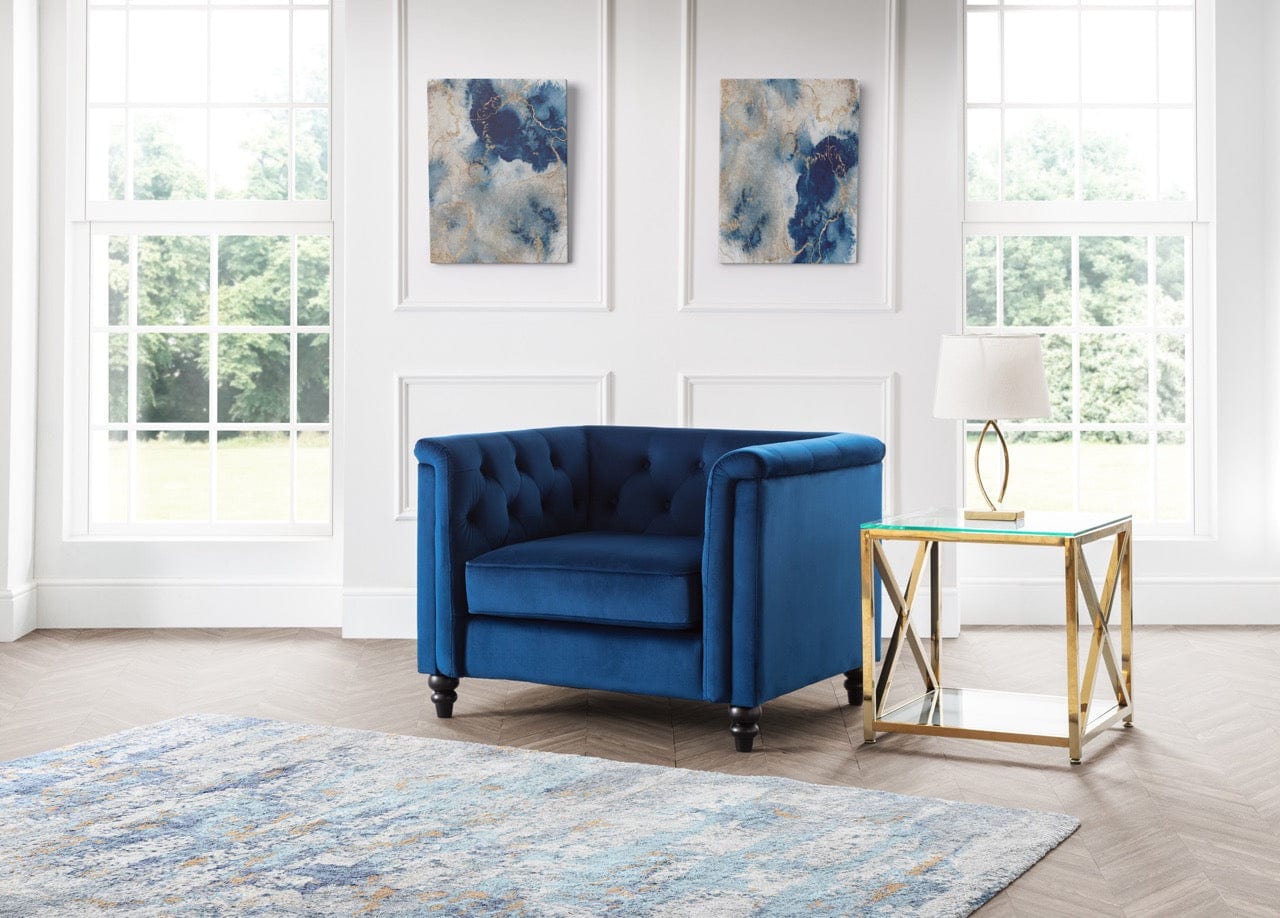 Julian Bowen Armchair Sandringham Chair - Blue Velvet Bed Kings