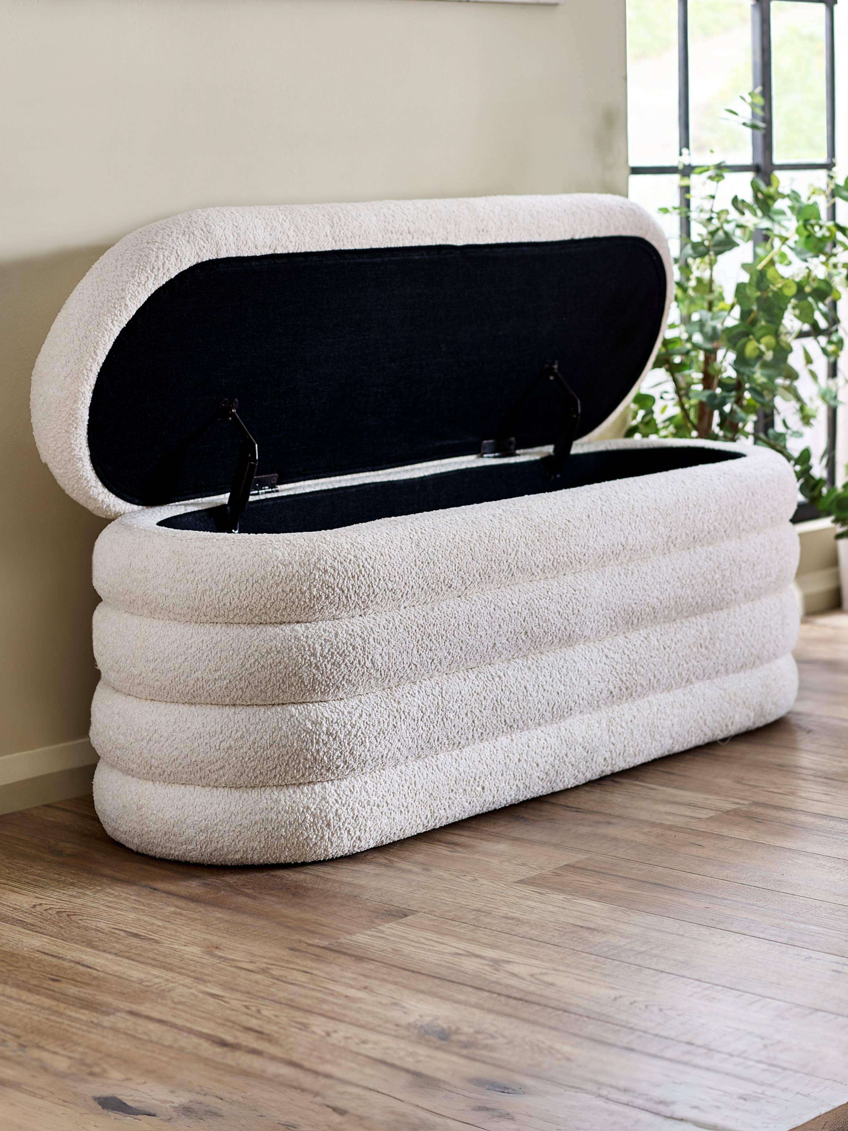 Hailey Ivory Boucle Upholstered Ottoman Storage Bench – Julian Bowen, view 2
