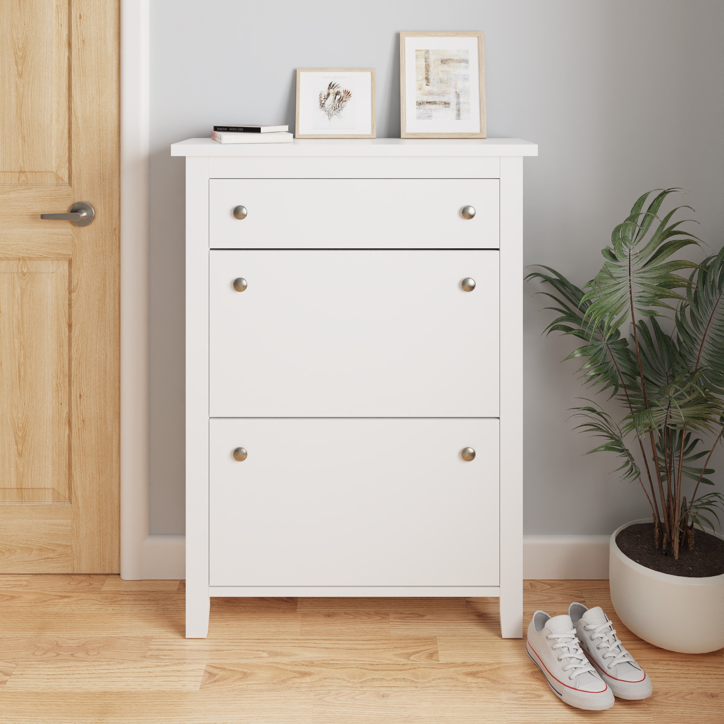 Deluxe Two Tier Shoe Cabinet – White