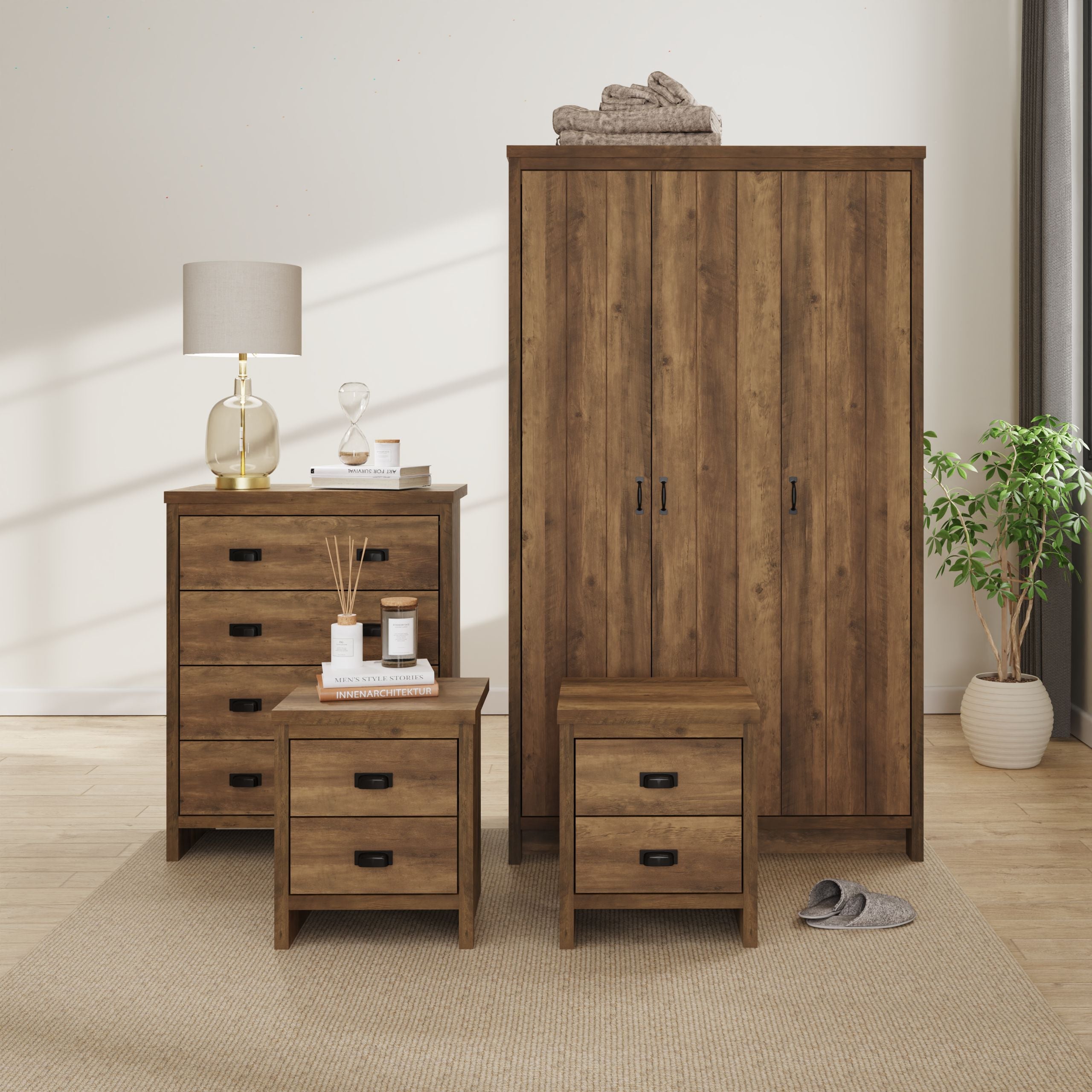 Boston 3 Door Wardrobe Knotty Oak – GFW, view 3