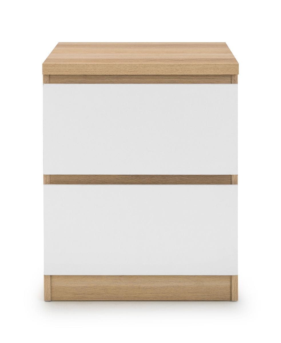 Julian Bowen Bedside Cabinet Jupiter 2 Drawer Bedside White & Oak Bed Kings