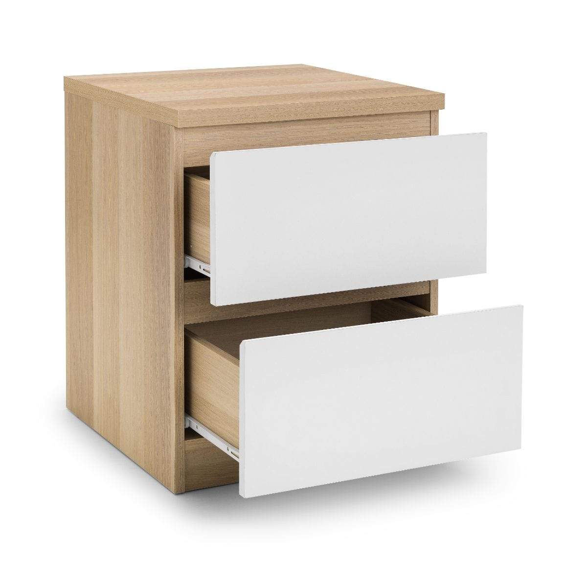 Julian Bowen Bedside Cabinet Jupiter 2 Drawer Bedside White & Oak Bed Kings