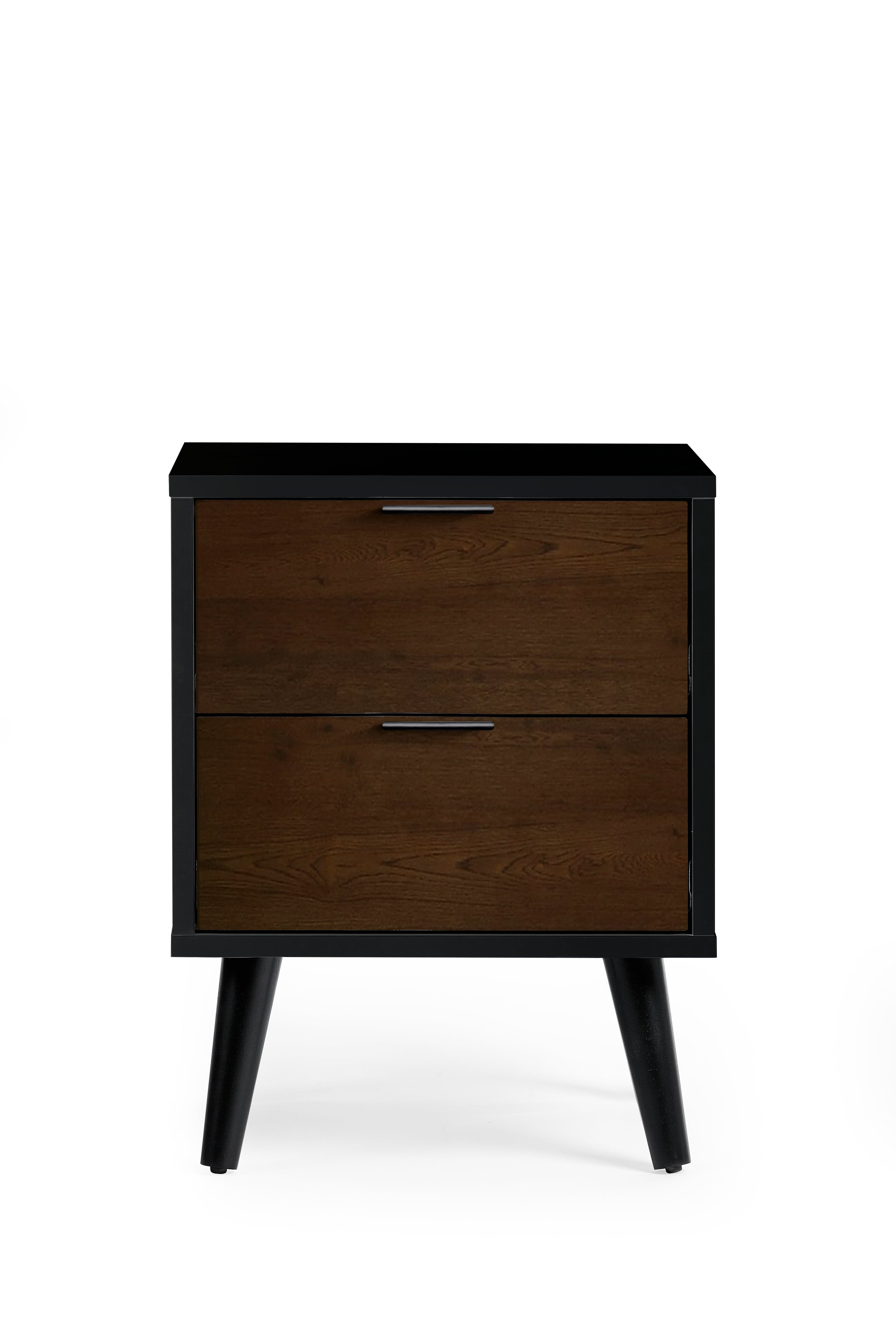 Alba 2 Drawer Bedside - Walnut/Black – Julian Bowen, view 3