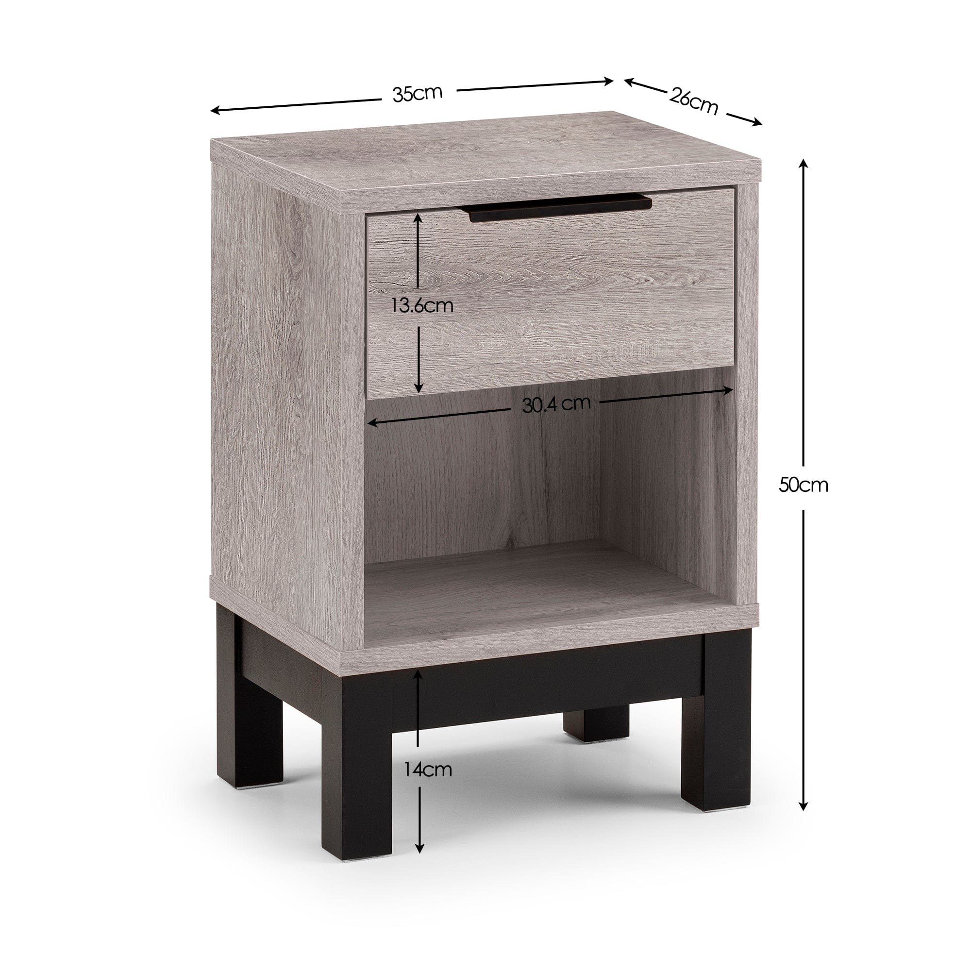 Bali 1 Drawer Bedside - Grey Oak – Julian Bowen, view 6