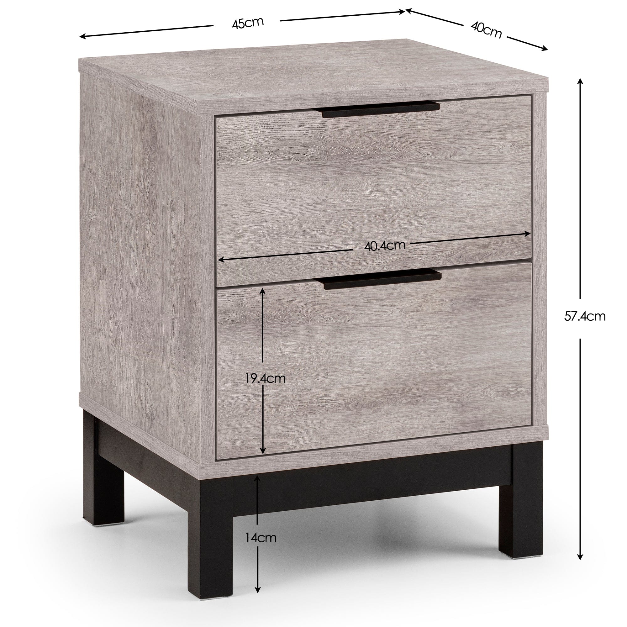 Bali 2 Drawer Bedside - Grey Oak – Julian Bowen, view 3
