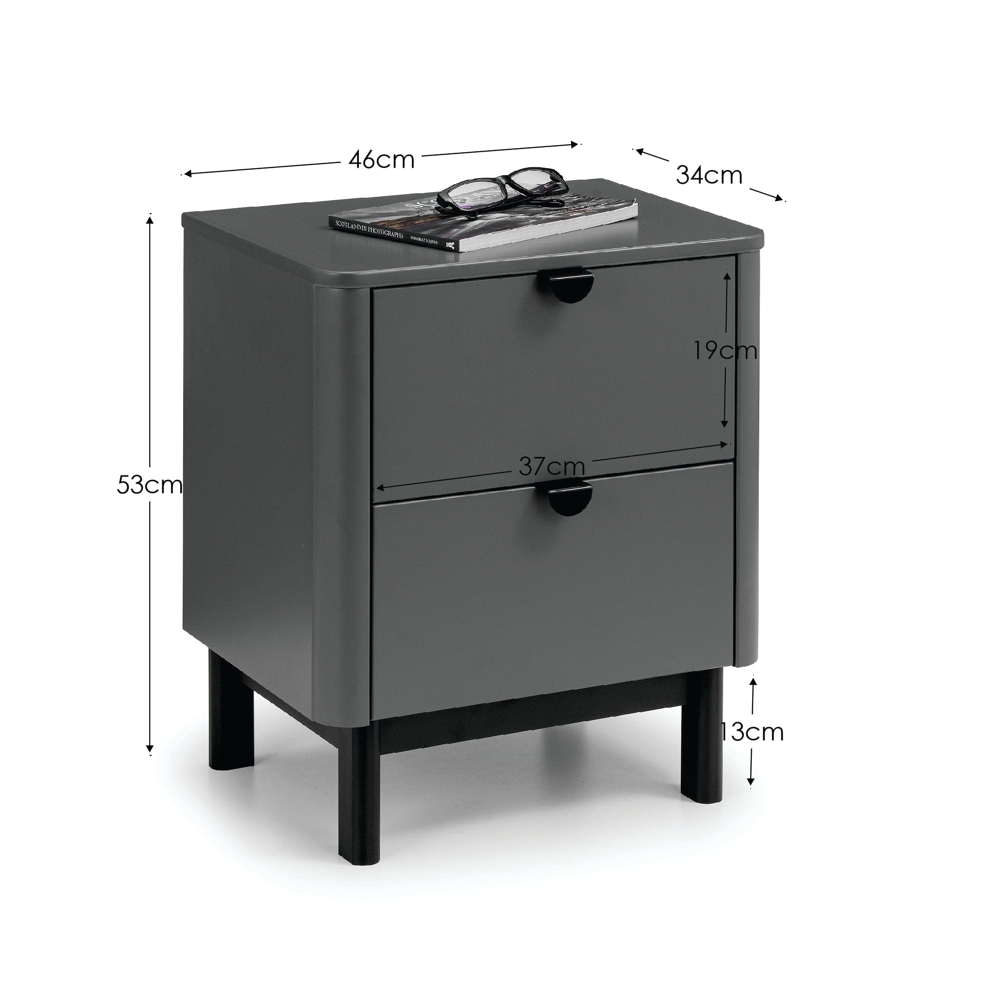 Chloe 2 Drawer Bedside - Storm Grey/Black – Julian Bowen, view 4