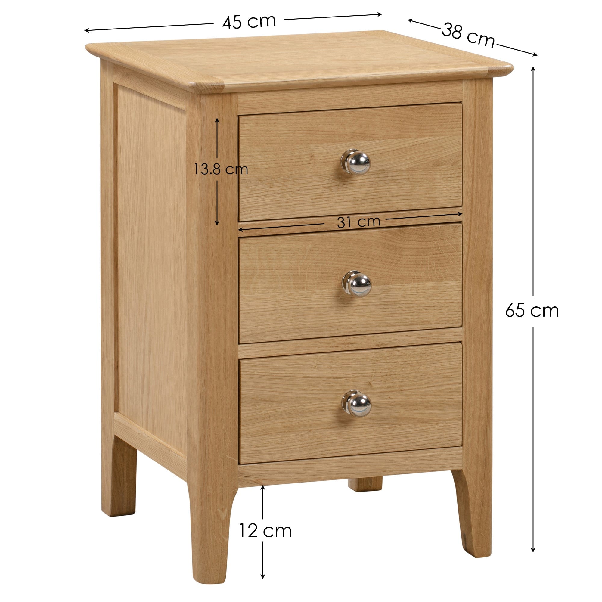 Cotswold 3 Drawer Bedside Cabinet – Julian Bowen, view 3