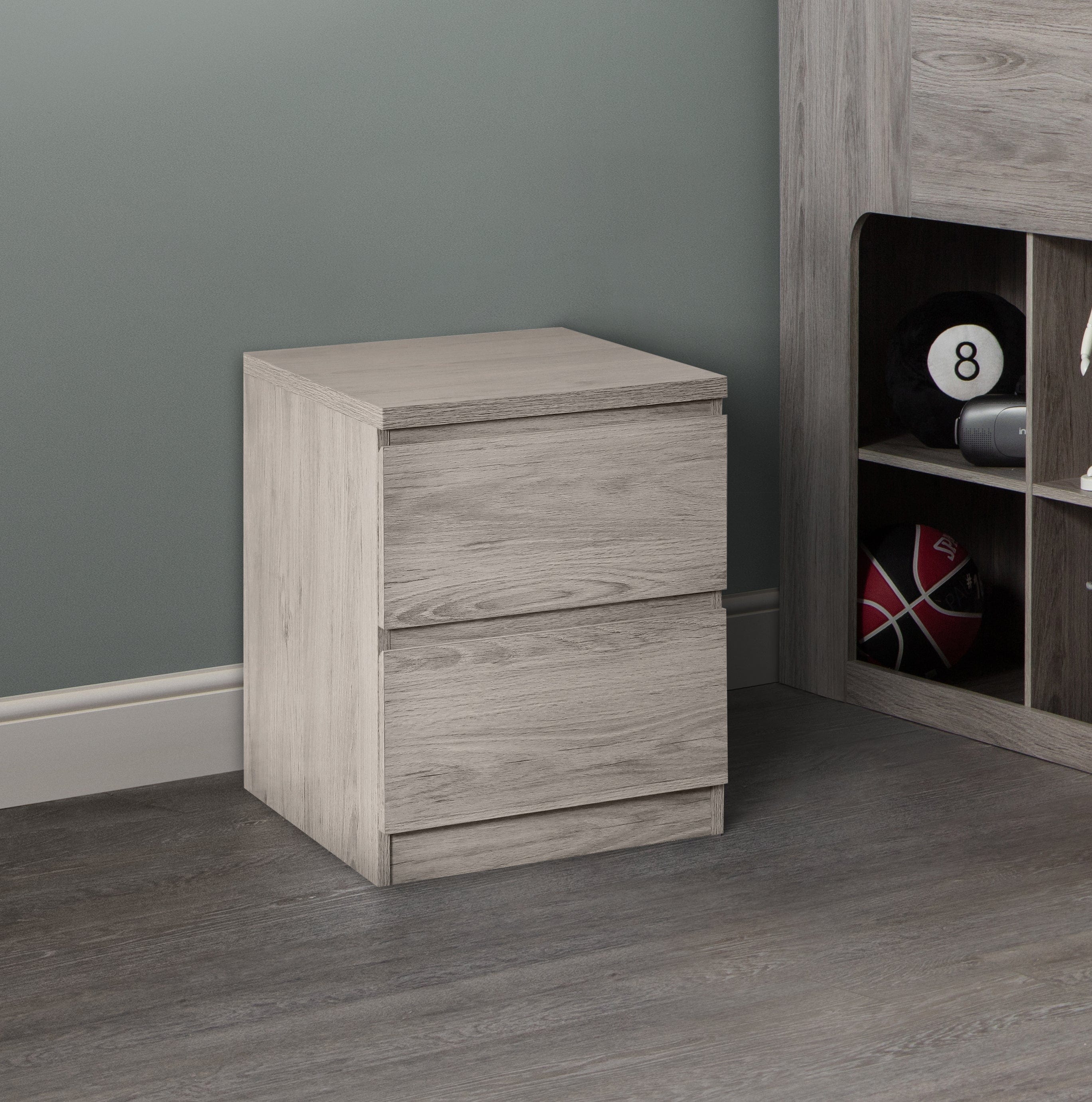 Jupiter 2 Drawer Bedside Grey Oak – Julian Bowen, view 2