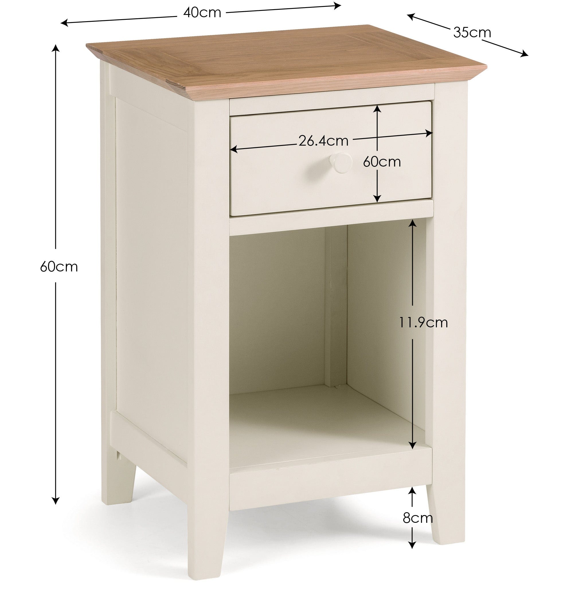 Salerno Shaker Ivory/Oak 1 Drawer Bedside – Julian Bowen, view 2