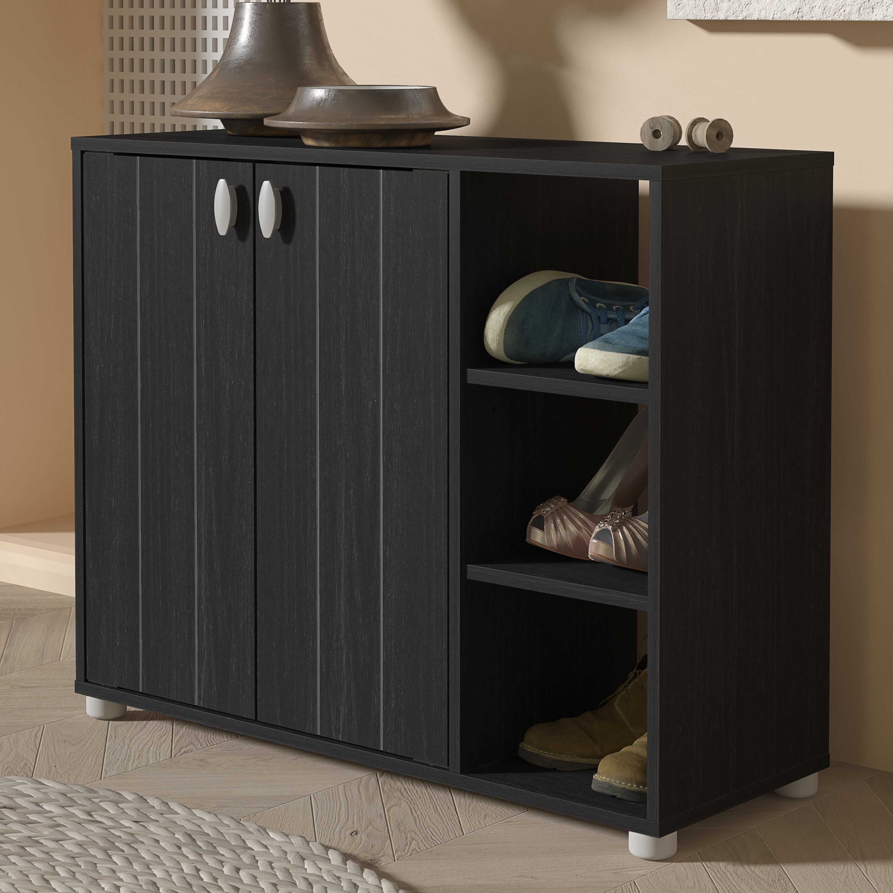 Bideford Shoe Cabinet Rustic Black Oak – GFW, view 4