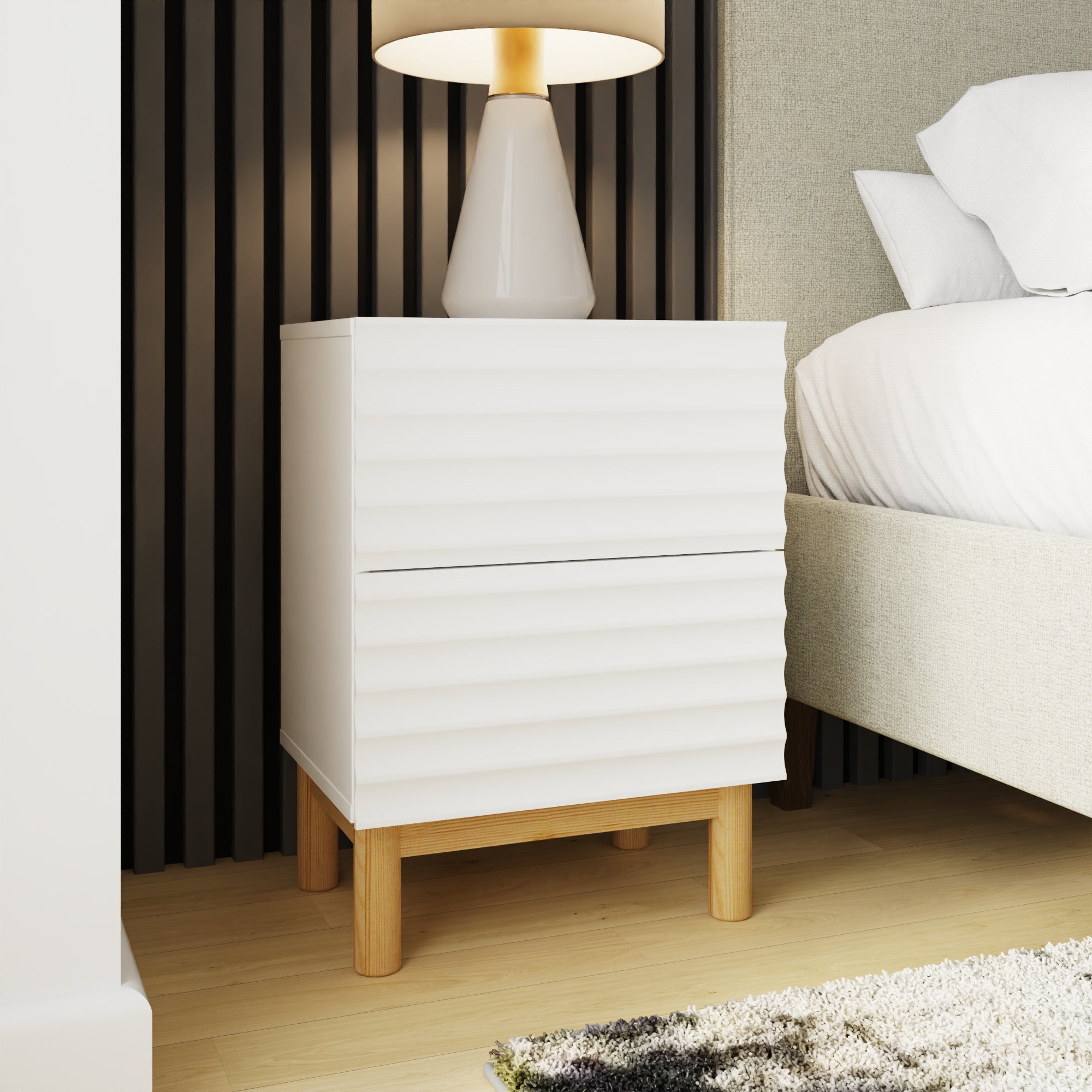 Karla Ribbed 2 Drawer Bedside – White