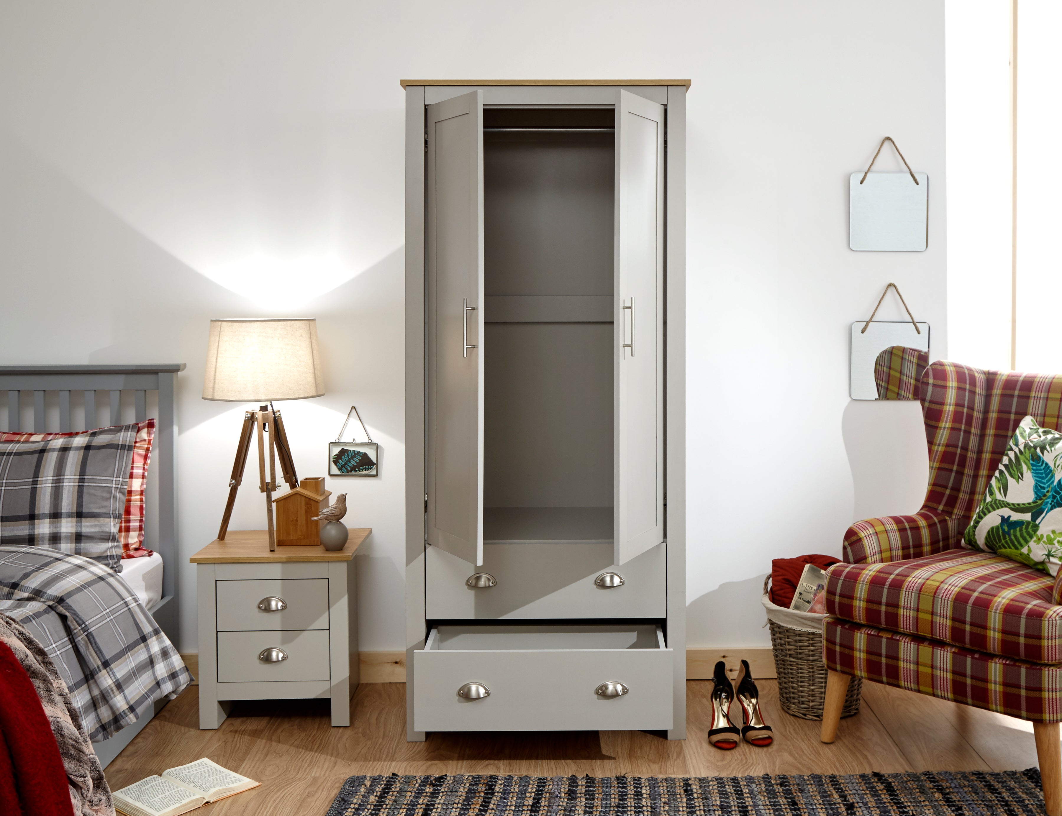 Lancaster 2 Door 2 Drawer Wardrobe Grey – GFW, view 6