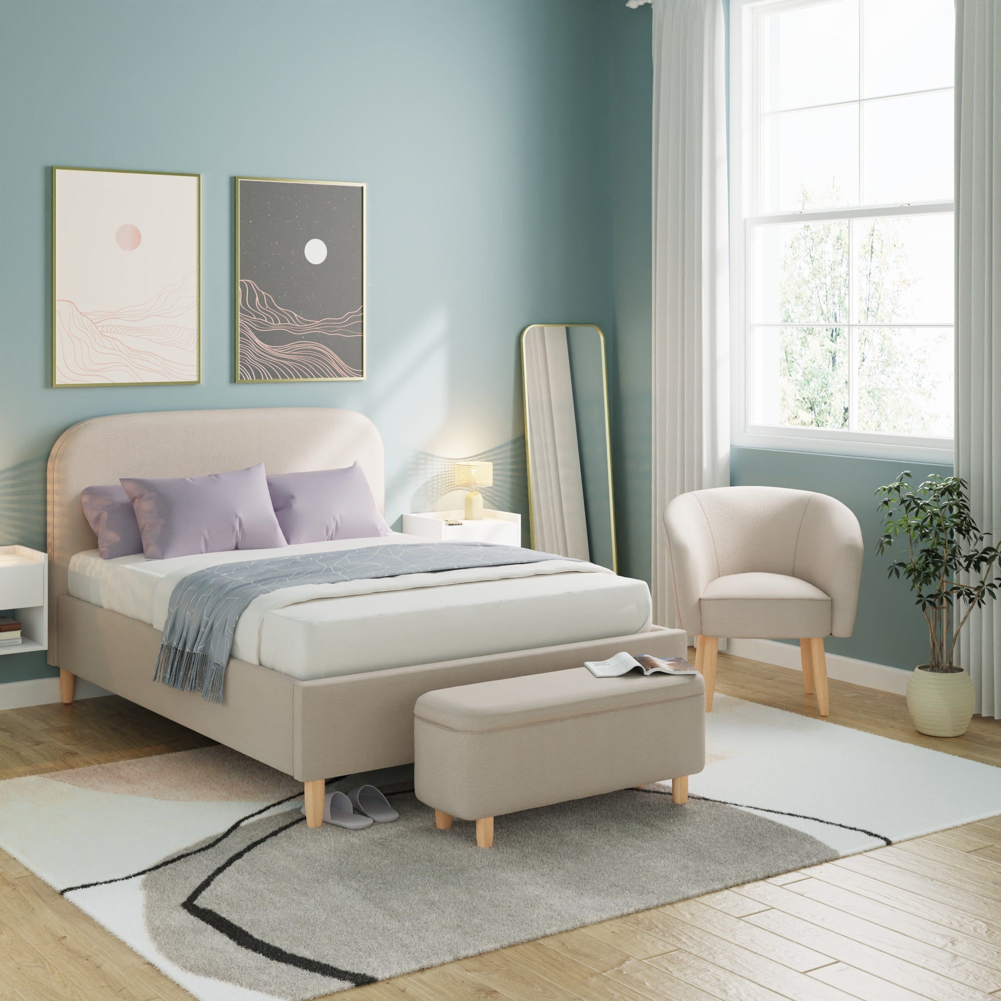 Florence Boucle Ottoman Bed Natural Stone – GFW, view 3