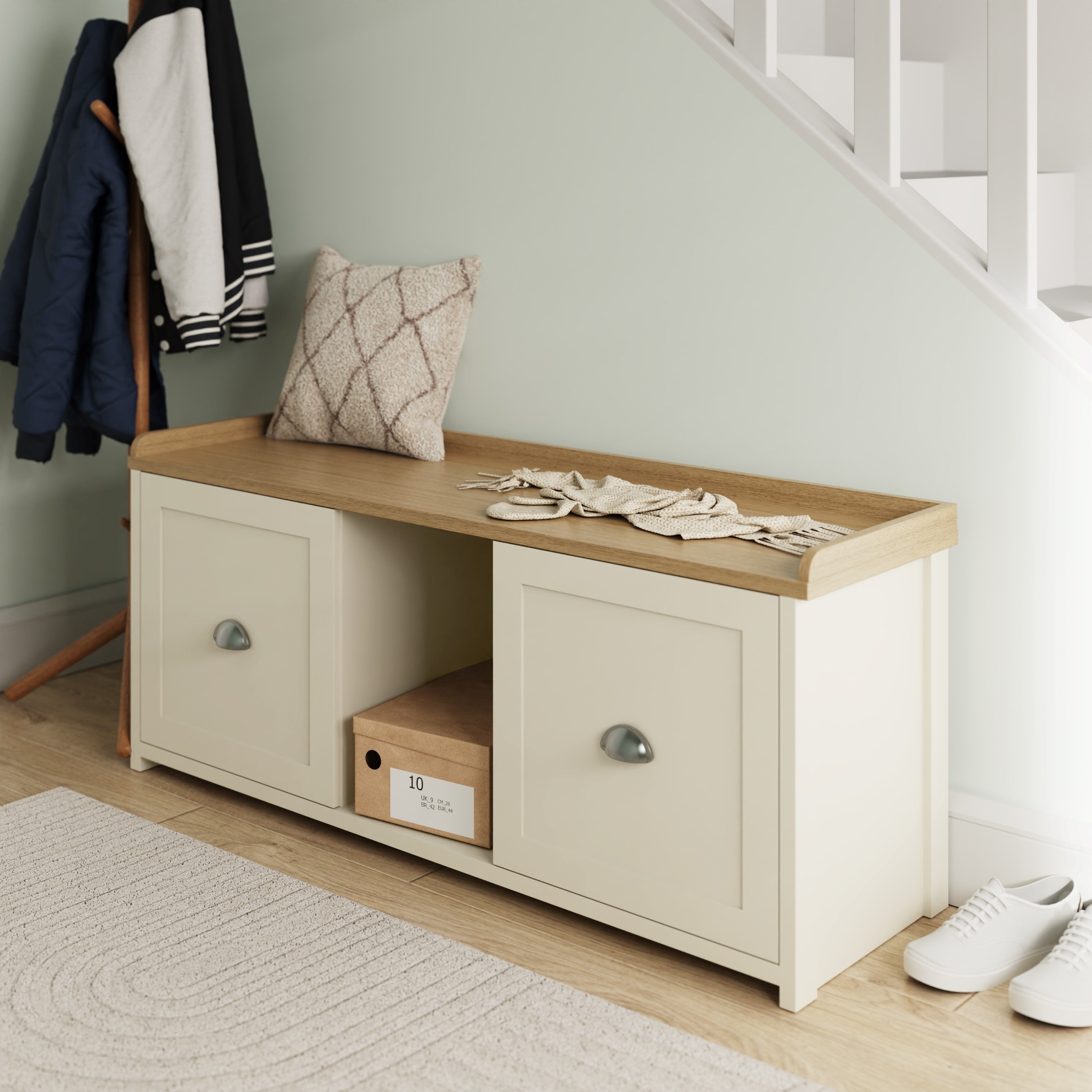 Lancaster 2 Door Shoe Bench Cream – GFW, view 2