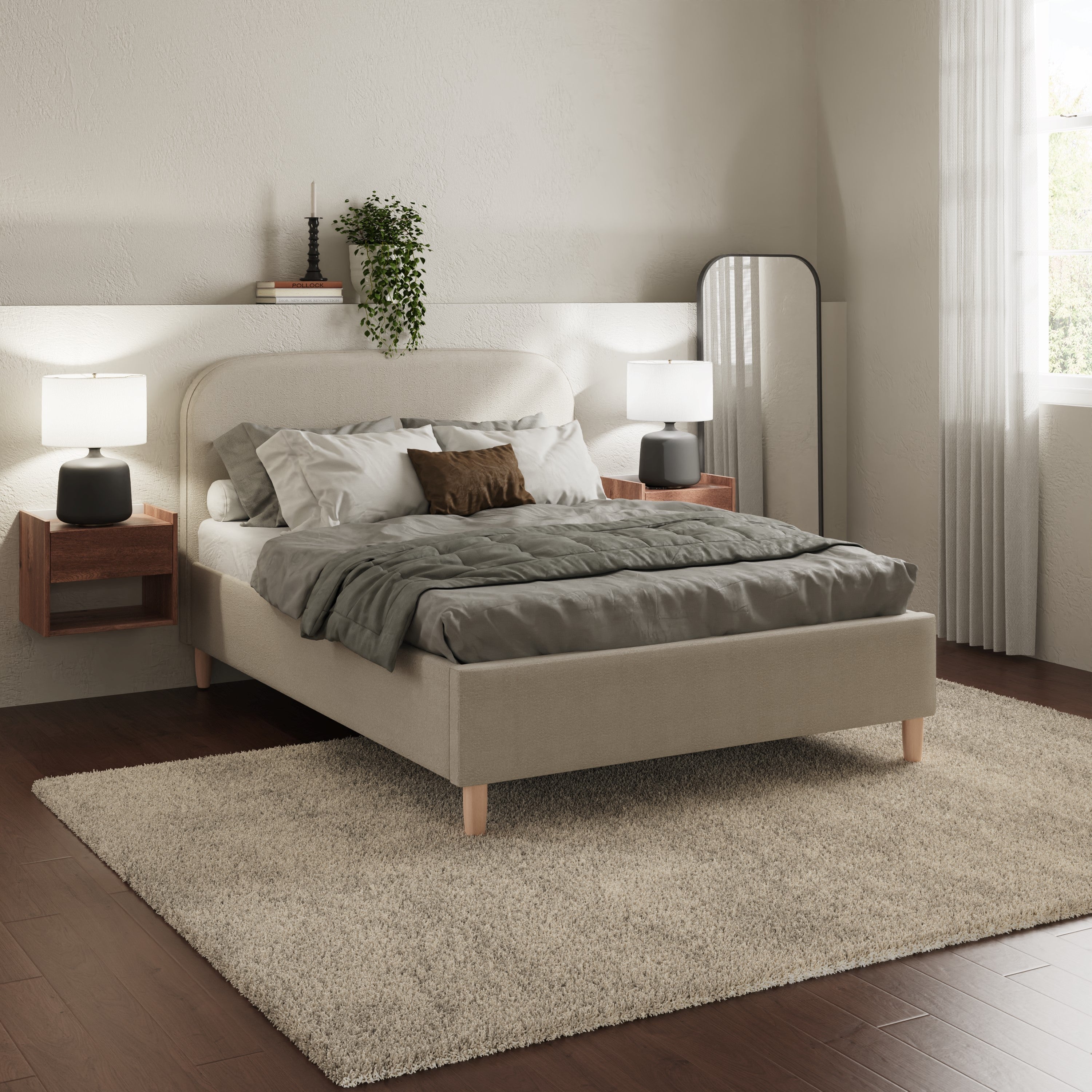 Florence Boucle Ottoman Bed Natural Stone – GFW, view 2