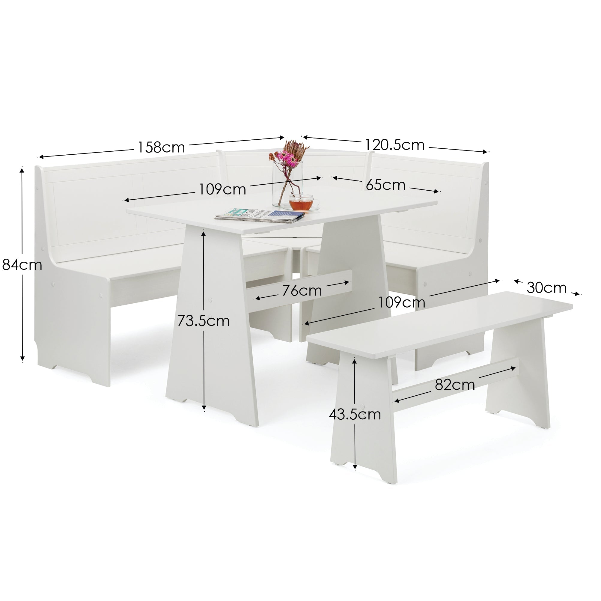 Newport Corner Dining Set With Storage Bench - Surf White – Julian Bowen
