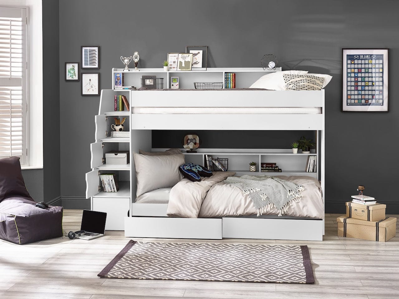 Camelot Staircase Bunk All White – Julian Bowen, view 2
