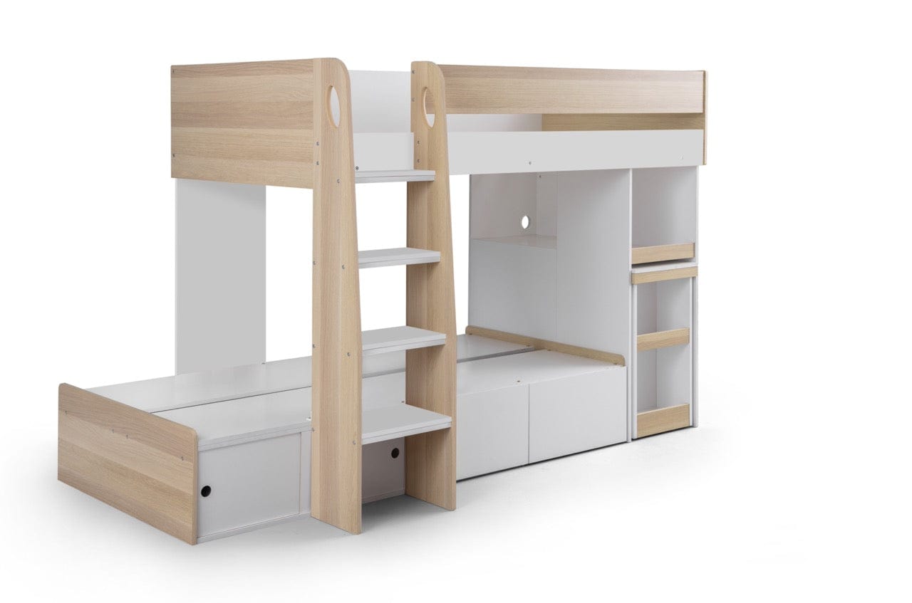 Julian Bowen Bunk Bed Single 90cm 3ft Eclipse Bunk Bed - Scandinavian Oak & White Bed Kings