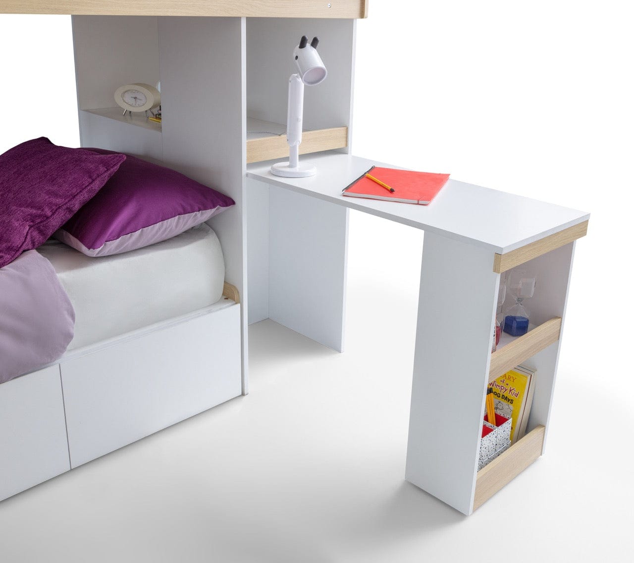 Julian Bowen Bunk Bed Single 90cm 3ft Eclipse Bunk Bed - Scandinavian Oak & White Bed Kings