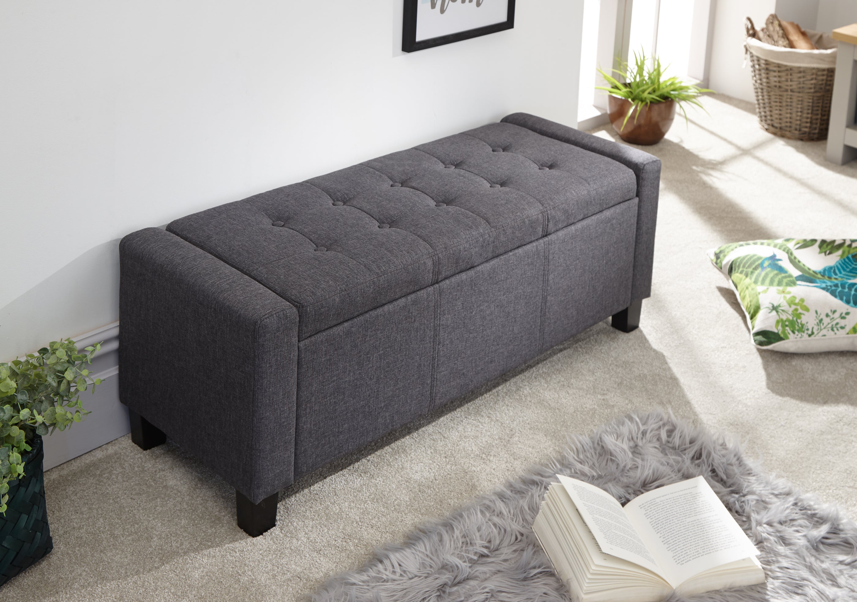 Verona Ottoman Bench Charcoal Grey Fabric – GFW, view 5