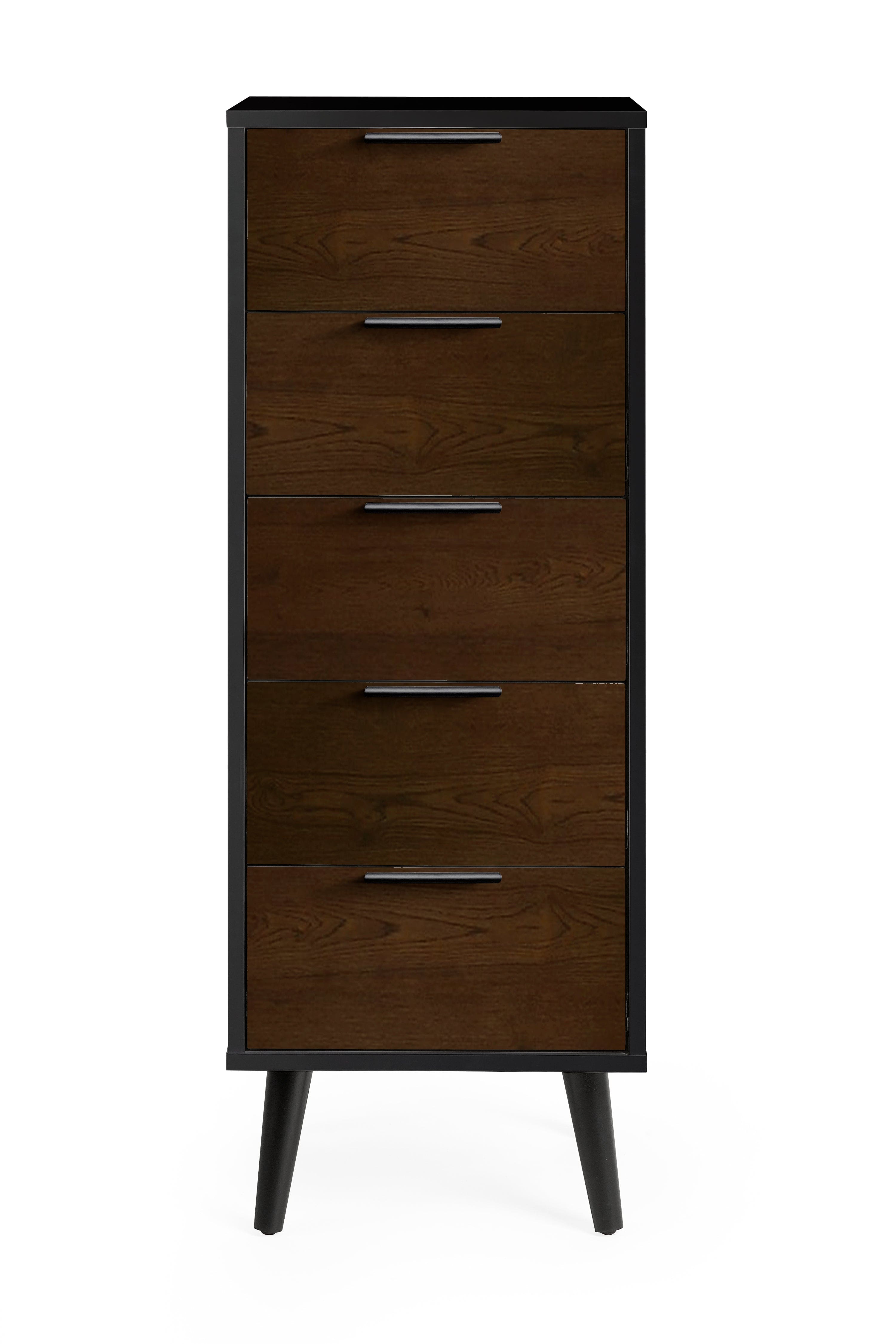 Alba 5 Drawer Narrow Chest - Walnut/Black – Julian Bowen, view 3