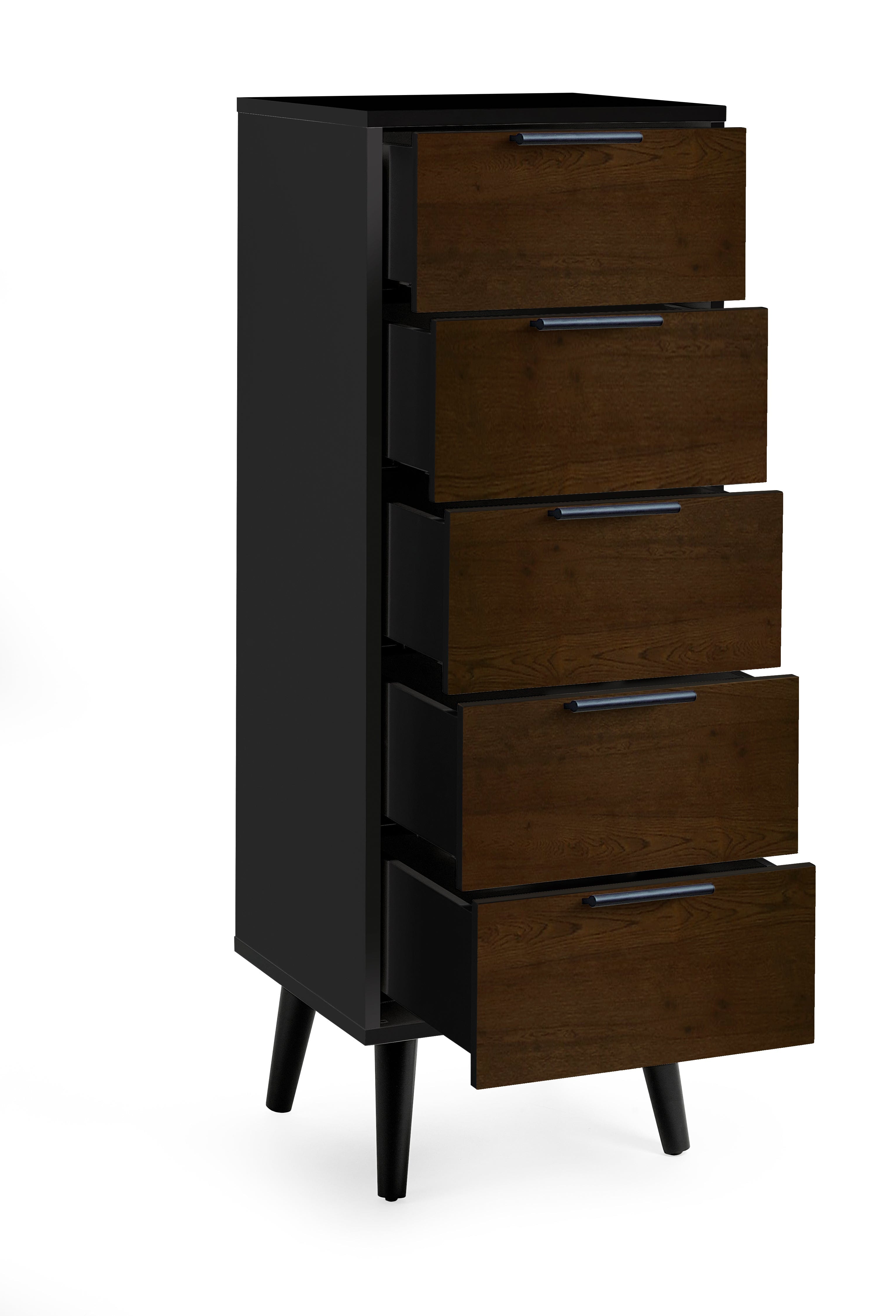 Alba 5 Drawer Narrow Chest - Walnut/Black – Julian Bowen, view 2