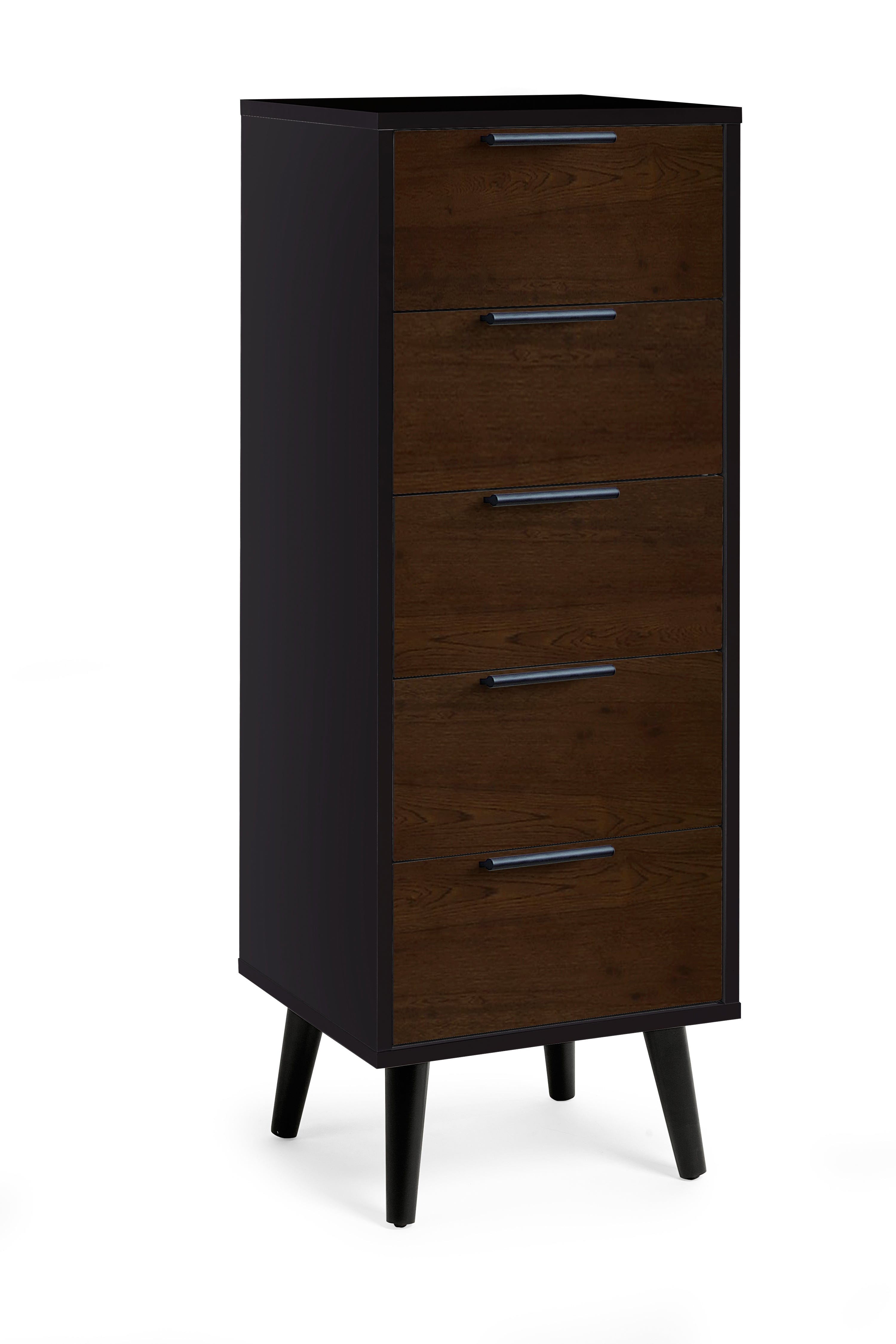 Alba 5 Drawer Narrow Chest - Walnut/Black – Julian Bowen