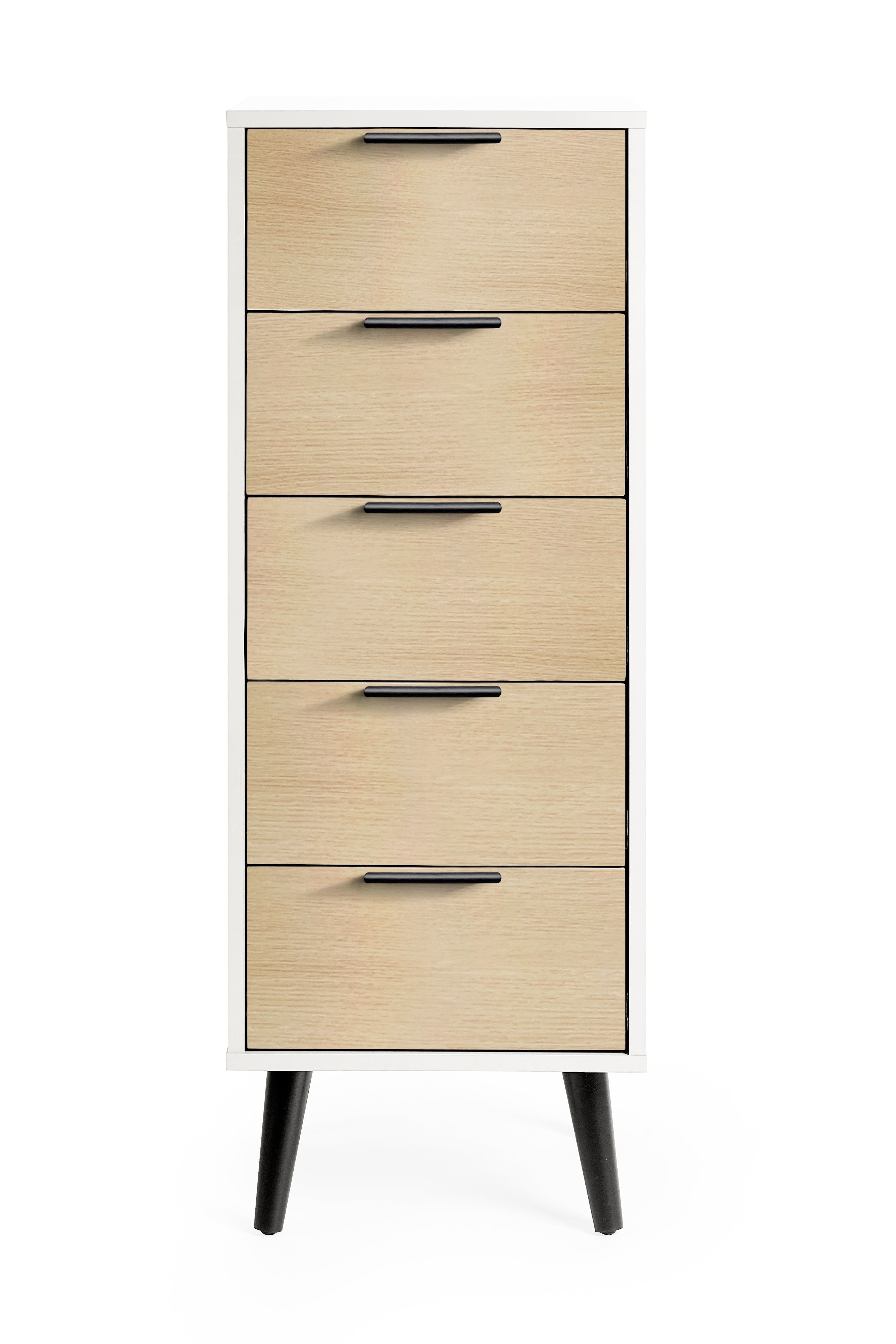 Alba 5 Drawer Narrow Chest - White/Oak – Julian Bowen, view 3