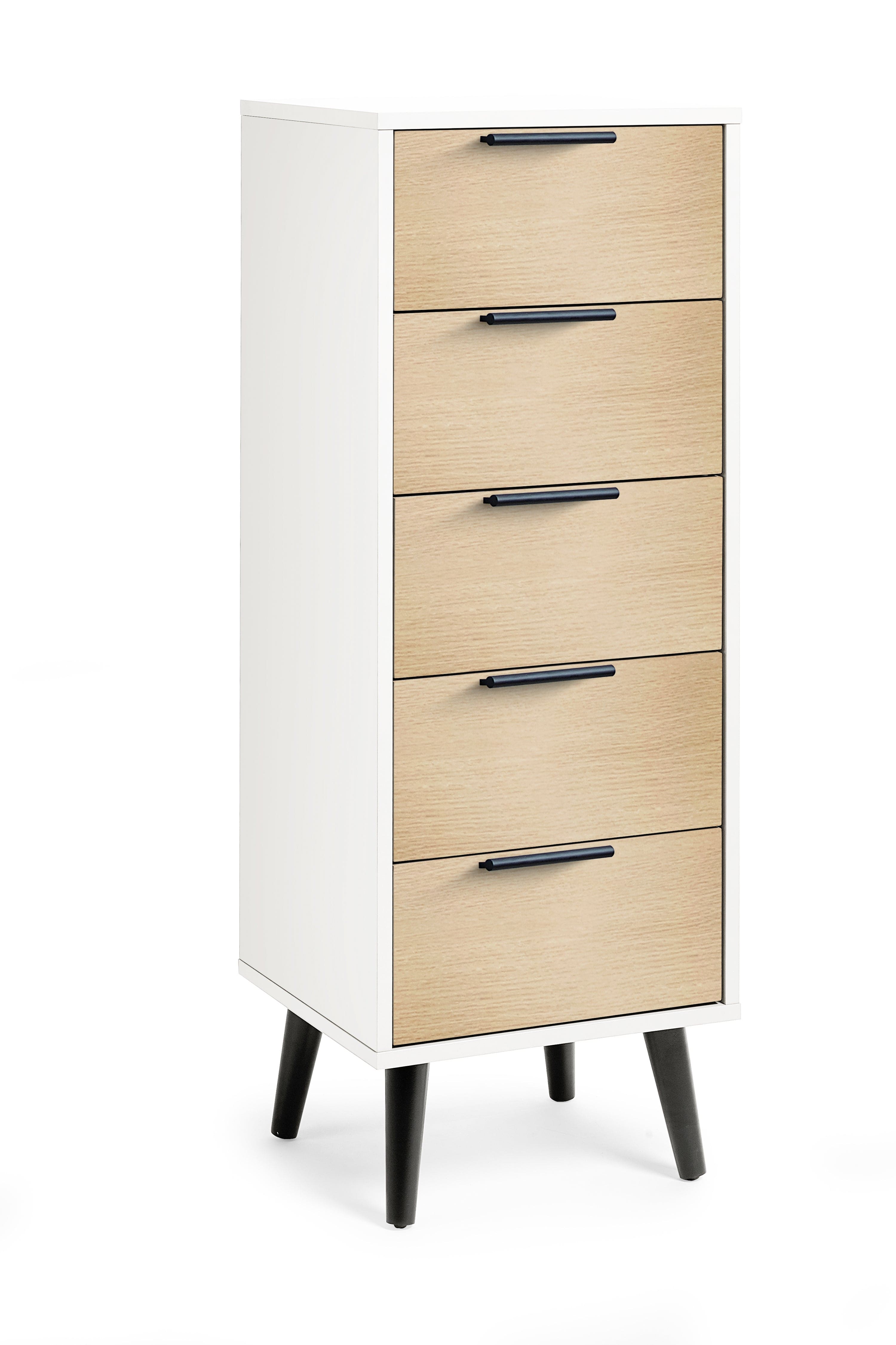 Alba 5 Drawer Narrow Chest - White/Oak – Julian Bowen