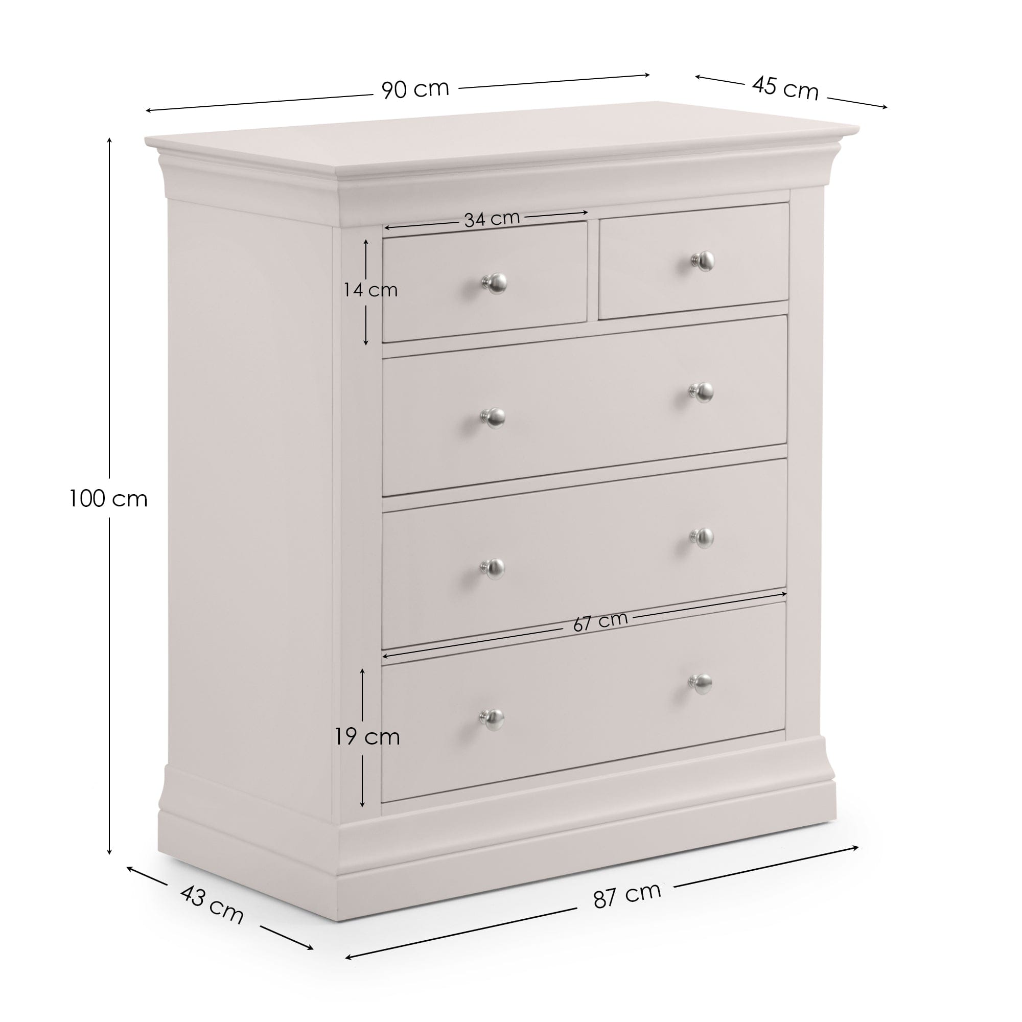 Clermont 3+2 Drawer Chest - Light Grey – Julian Bowen, view 5